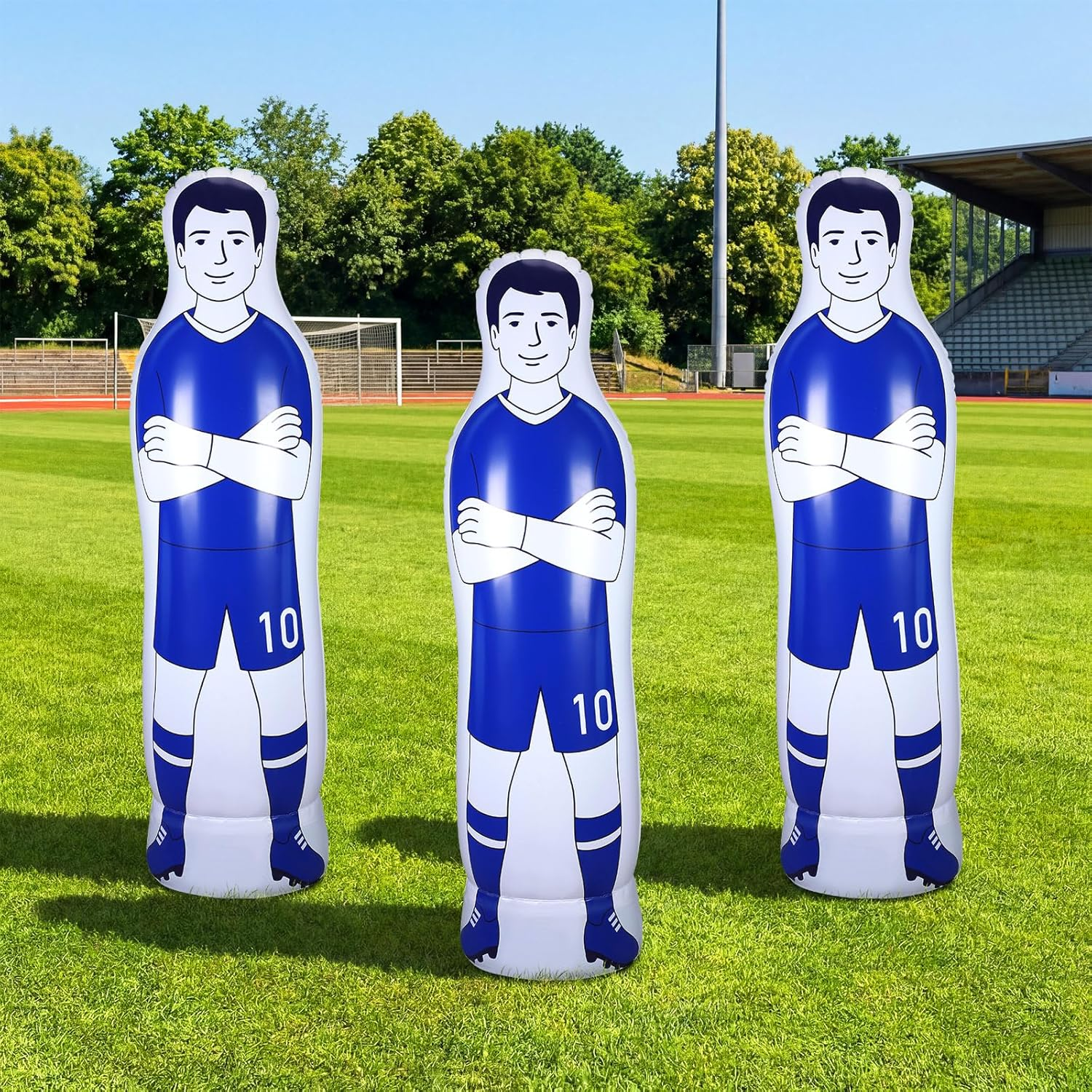 3 Pcs Blue Inflatable Soccer Dummy Goalkeeper Air Mannequin Free Kick Wall Goalkeeper Defender Training Equipment