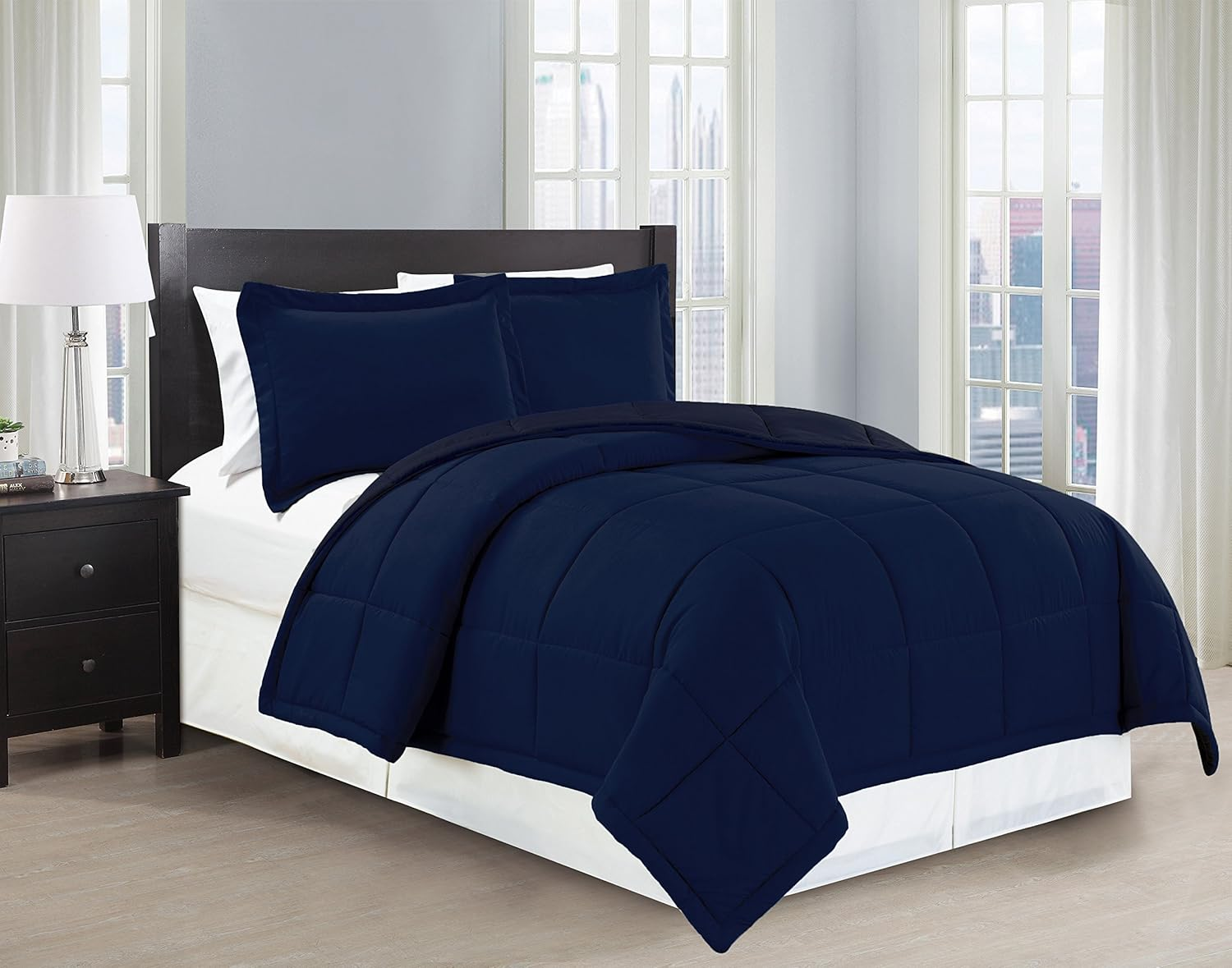 Mk Collection 3Pc Full/Queen down Alternative Comforter Set Solid Navy Blue New