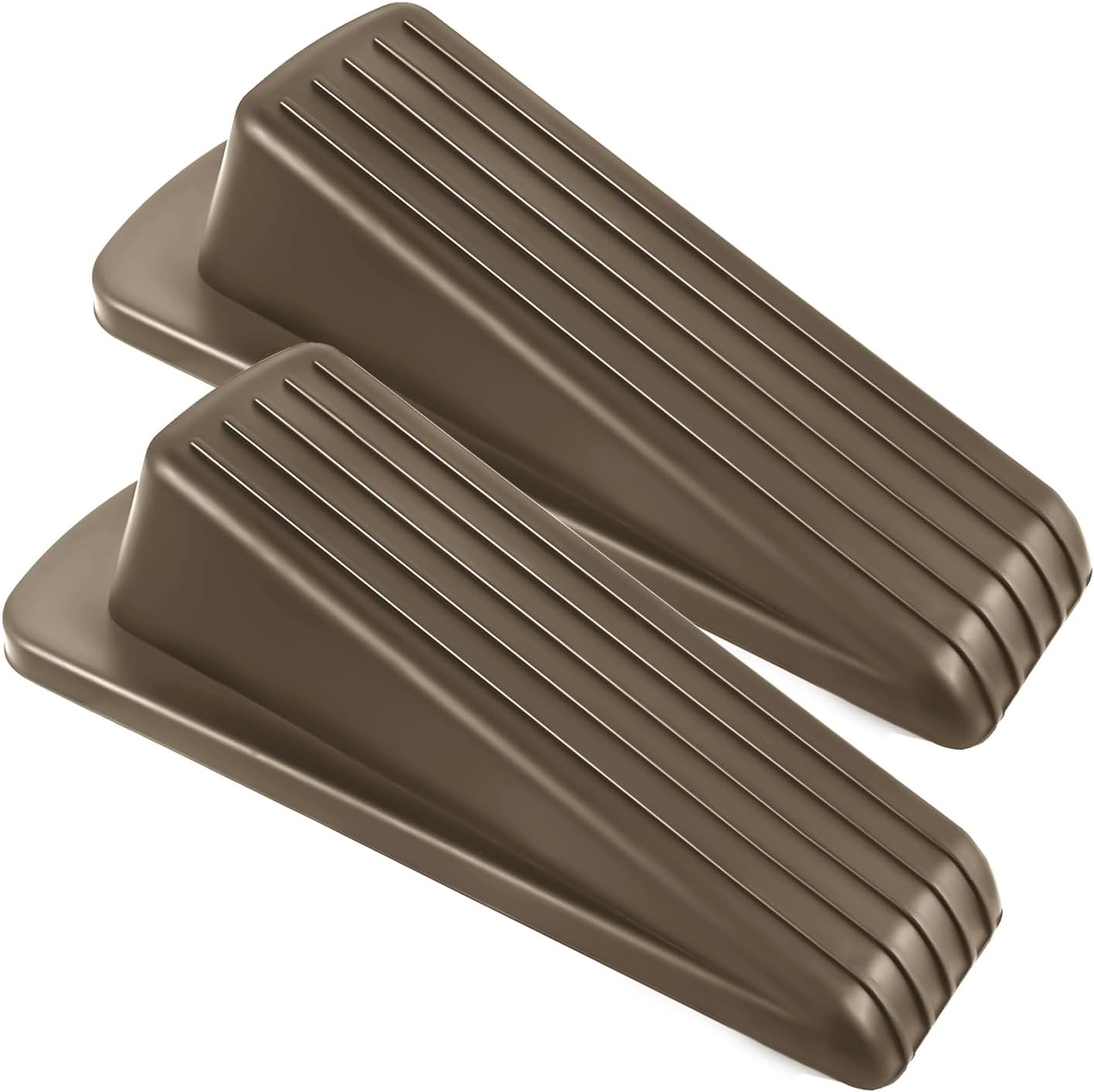 Door Stoppers for Bottom of Door on Floor, Premium Rubber Door Stopper Wedge, Floor Sturdy Stackable Door Stops for Carpet Heavy Duty Door (Brown, 2 Pack)