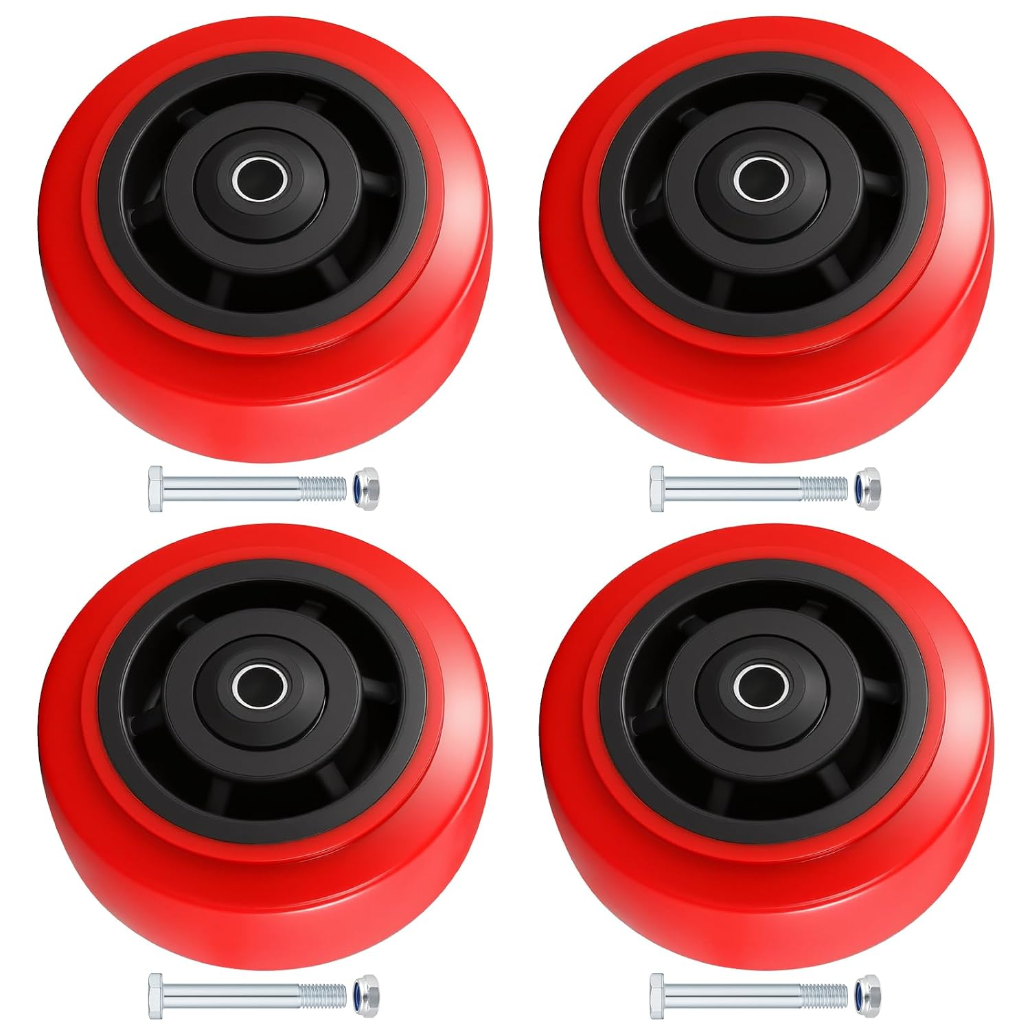 5 Inch Caster Wheel,Polyurethane Caster Set of 4 Load 3200 Lbs,Polyurethane Surface TPE Casters,Dual Ball Bearings,Heavy Duty Casters Replace,For Replace Flatbed Cart & Trolleys Wheels (4 Pack)