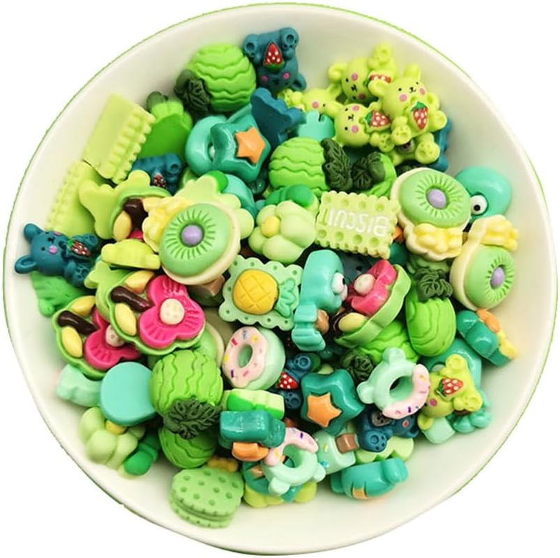 50-Pcs Anime Crafts Making Charm Flatback Resin Beads Lots Cartoon Beads Cute Charms for Jewelry Making (Green)