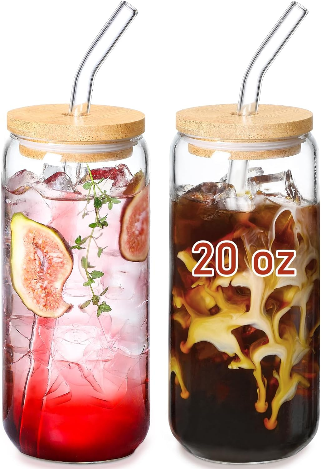 VITEVER 20 OZ Glass Cups with Bamboo Lids and Glass Straw - Beer Shaped Drink... - Picture 10 of 15