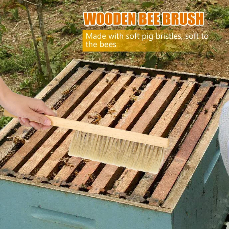 Beekeeping Brush Soft Pig Beehive Bee Brush Beekeeping Cleaning Tool with Wooden Handle Bee Brush