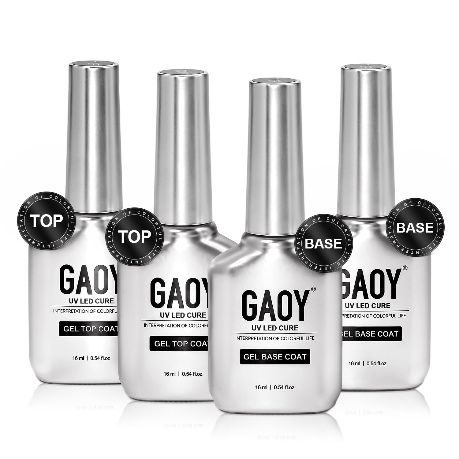 16Ml 4 Pcs Glassy Gel Top Coat and Base Coat Set, No Wipe Foundation Combination for UV Light Cure Nail Polish