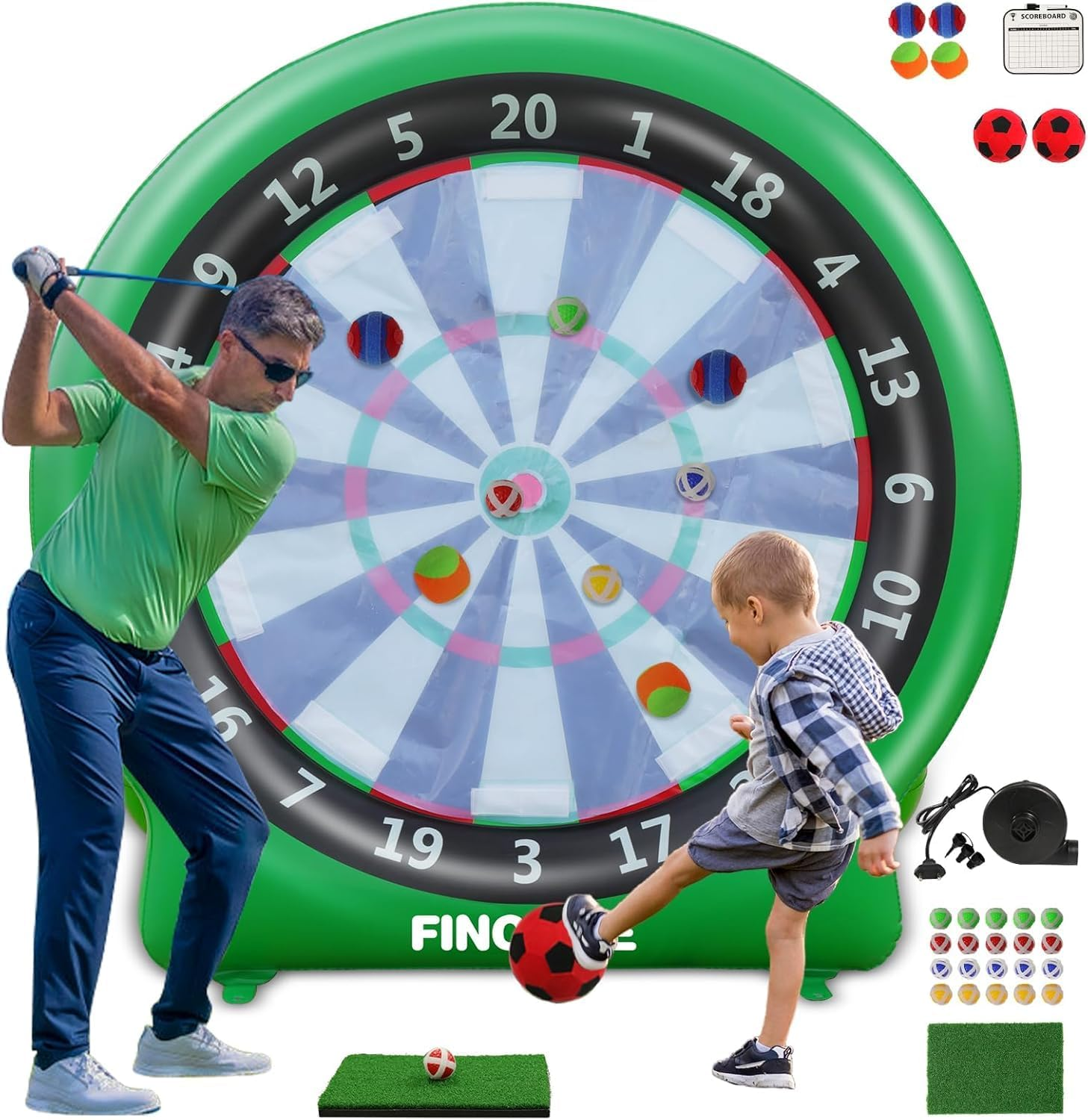 Giant Inflatable Dartboard, Kick Darts Outdoor Indoor Soccer Dartboard Game Golf Dart Throw Darts with Pump, Giant Dart Board Target Yard Games for Kids & Adults 20+Games