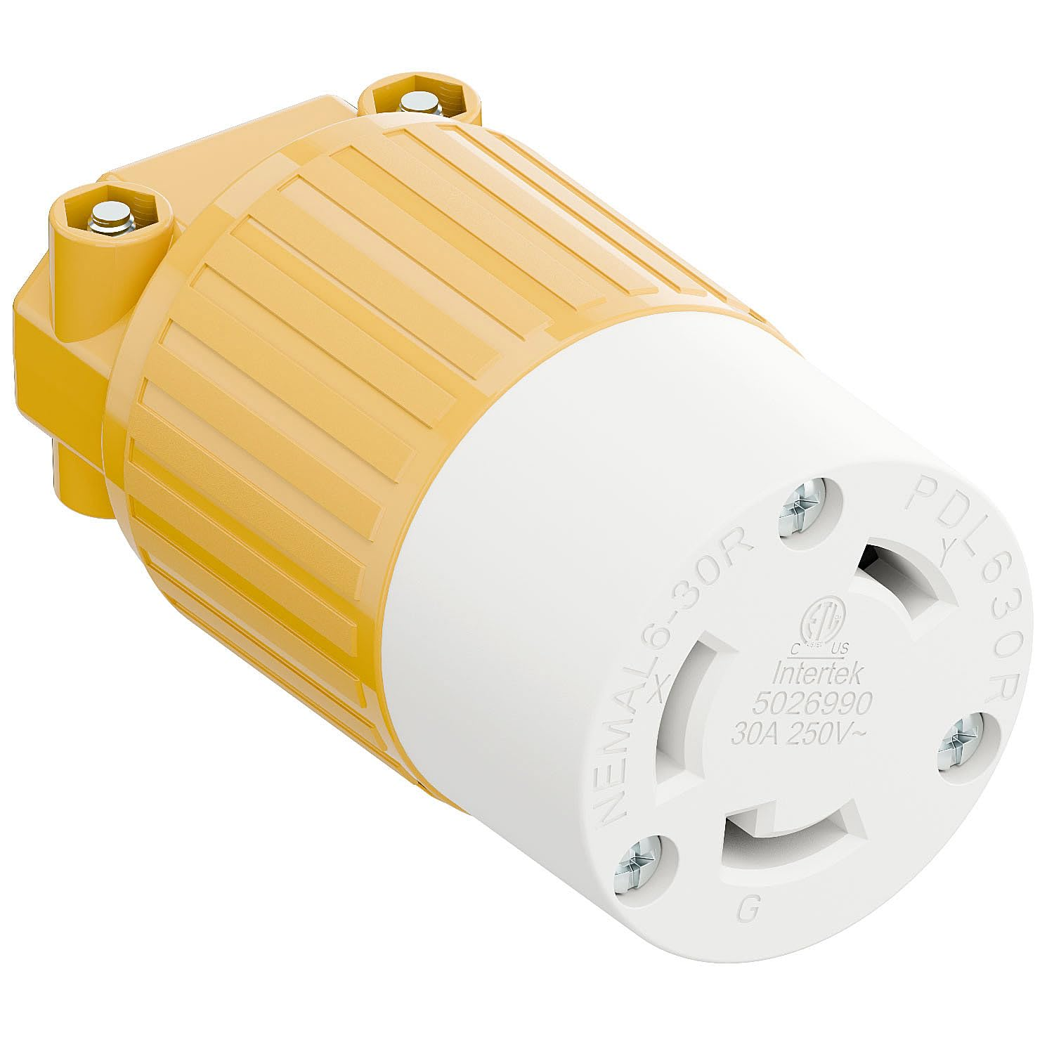 NEMA L6-30R Locking Plug Receptacle, (ETL Listed) Twist-Lock L6-30 30Amp 250Volt Female Connector, Industrial Grade 30A 250V Replacement Socket, PDL630P Yellow Color