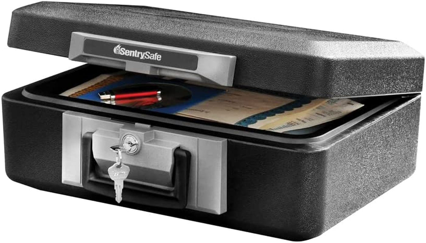 Fireproof Safe Box with Key Lock, Chest Safe with Carrying Handle to Secure Money, Jewelry, Documents, 0.25 Cubic Feet, 6.3 X 15.3 X 12.1 Inches, 1160