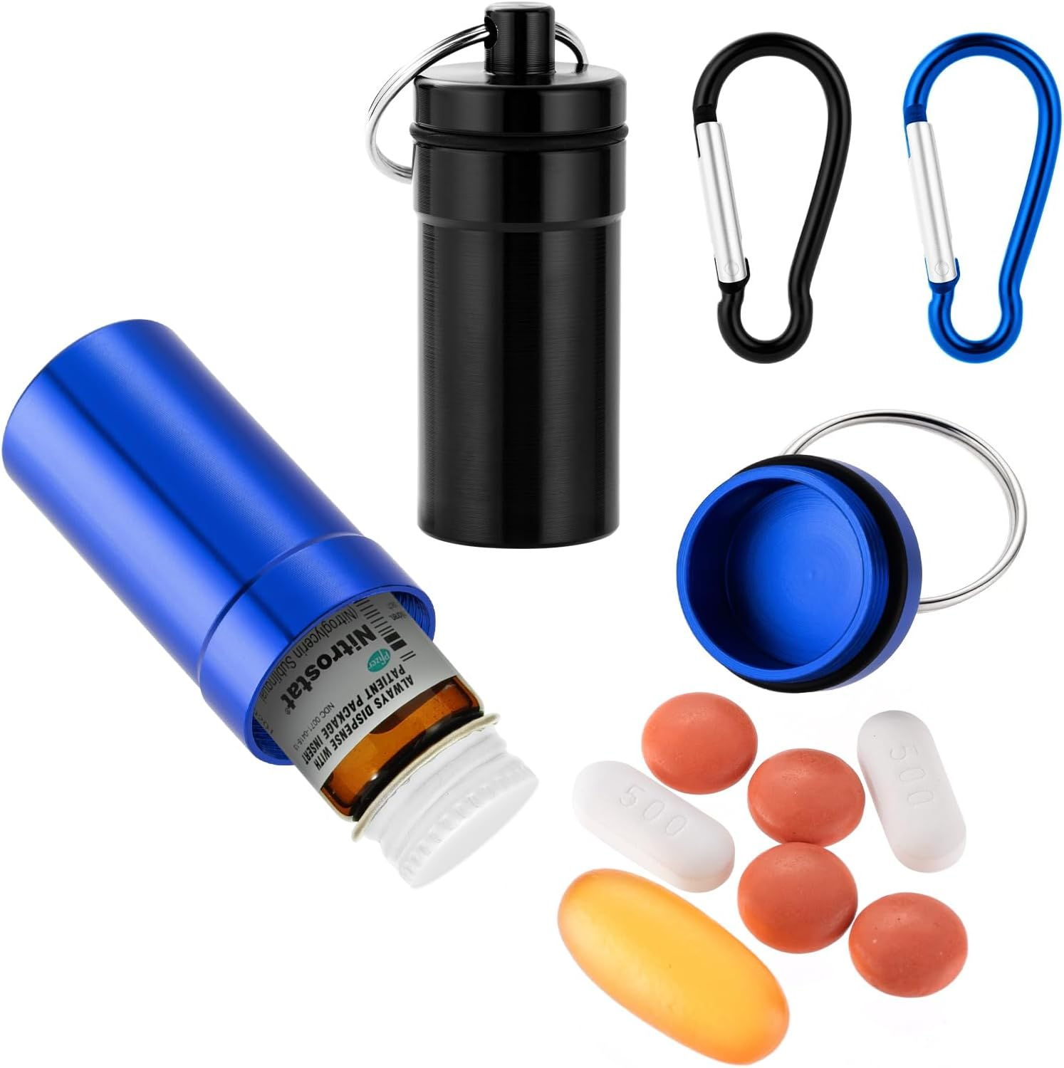 Keychain Pill Holder for Nitroglycerin, 2 Pack Waterproof Portable Travel Purse Pocket Pill Case, Keychain Mini Fob Container for 25ct Nitro/Nitroglycerin Bottle