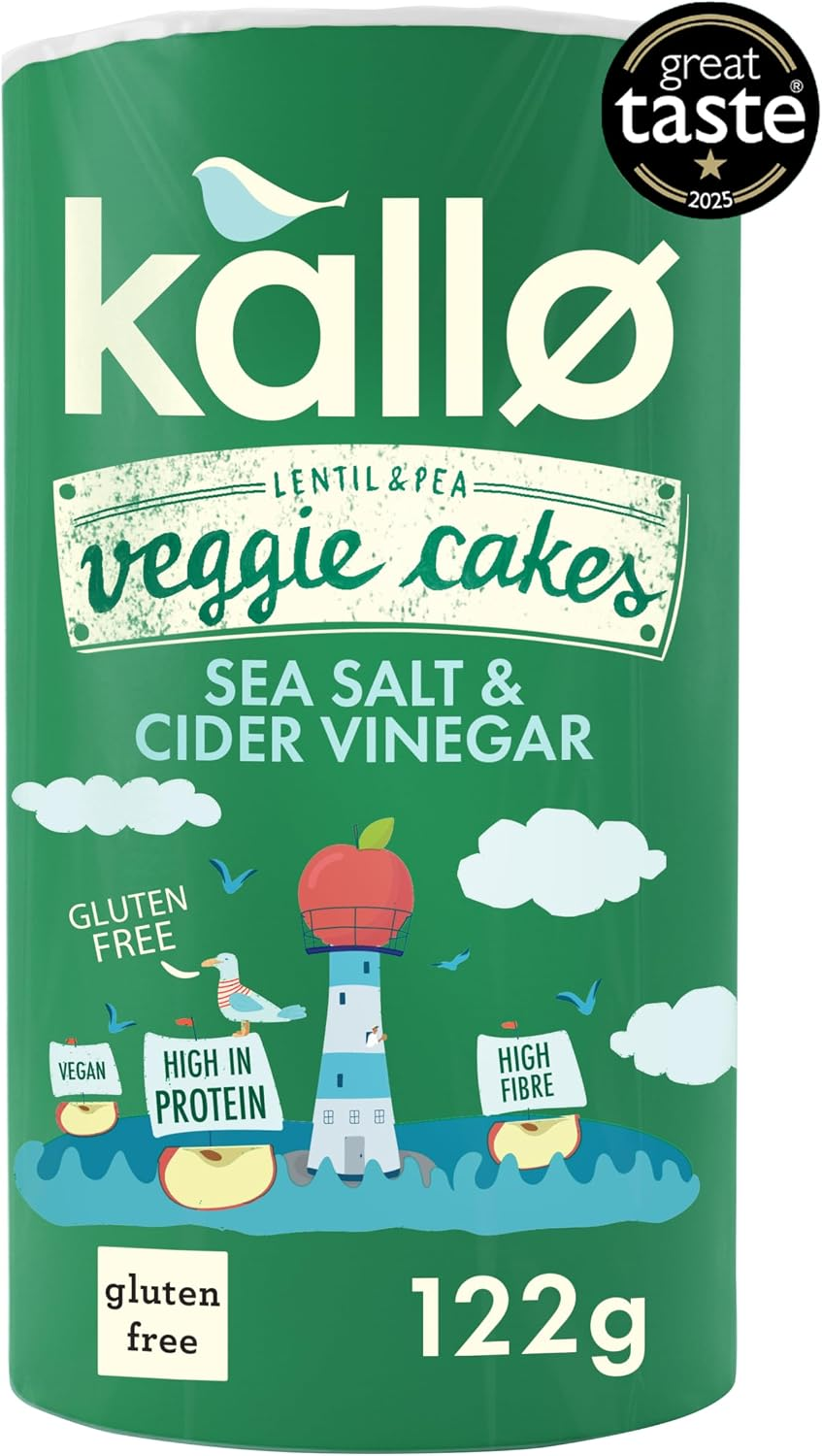 Kallo Salt & Vinegar Veggie Cakes, Protein & Fibre Snack 1x122g Packs