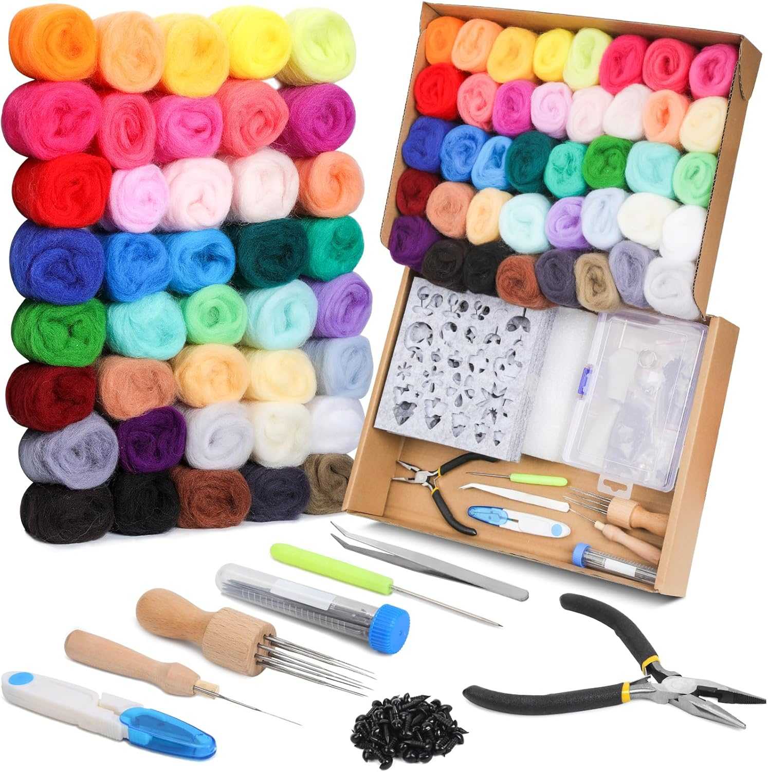 Needle Felting Starter Kit,Wool Roving 40 Colors Set, Wool Felt Tools with Instruction Included for Felted Animal Needle Felting Supplies