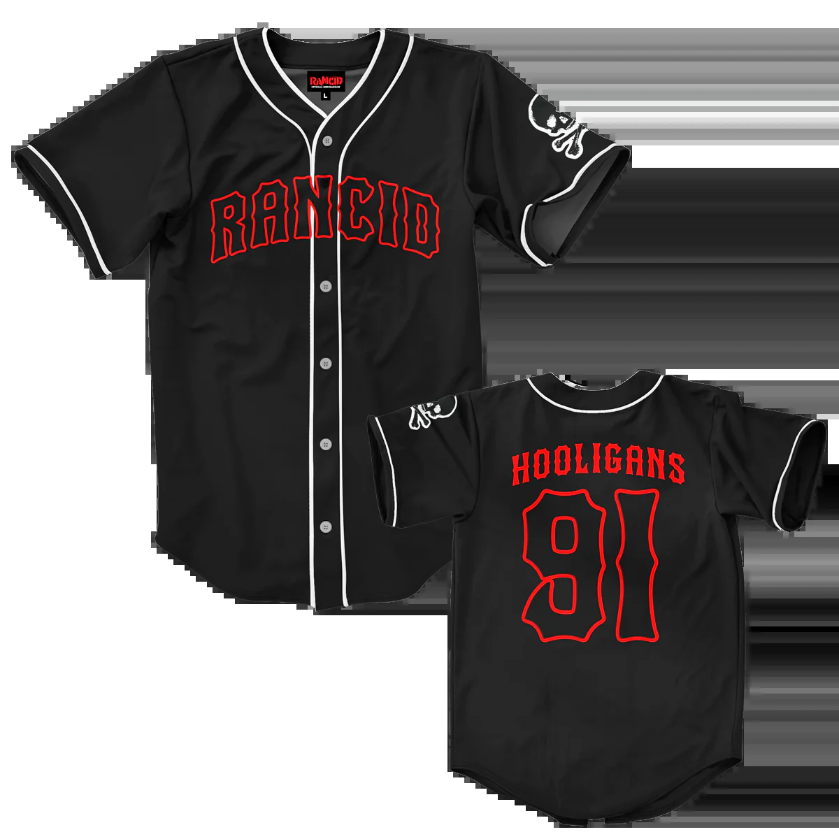 Rancid Hooligans 91 Baseball Jersey Black Size Large Applique Embroidered Patch