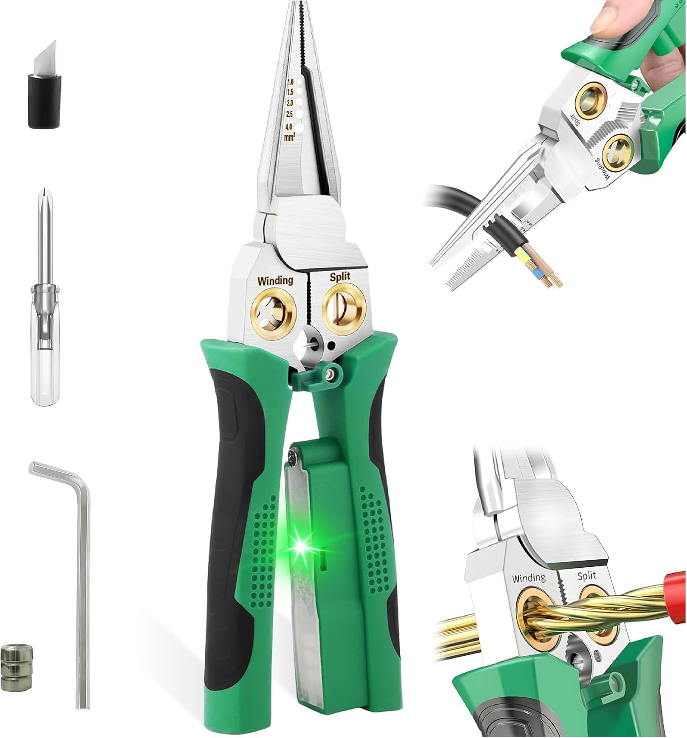 8-In-1 Wire Stripper Tool, with Non-Contact Voltage Detector & Safety Insulated Handles, Multi-Function Electrical Pliers for Stripping, Cutting, Crimping, Ideal for Electrician, HVAC, DIY