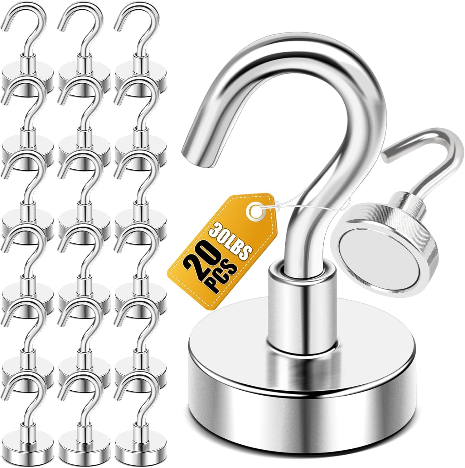 Magnetic Hooks, 30Lbs+ Magnet Hook 2025 Cruise Cabin Ship Essentials Heavy Duty Strong Magnets Refrigerator Fridge Hanging for Classroom Beach Vacation Kitchen Grills Home 20 Pack (Silver)