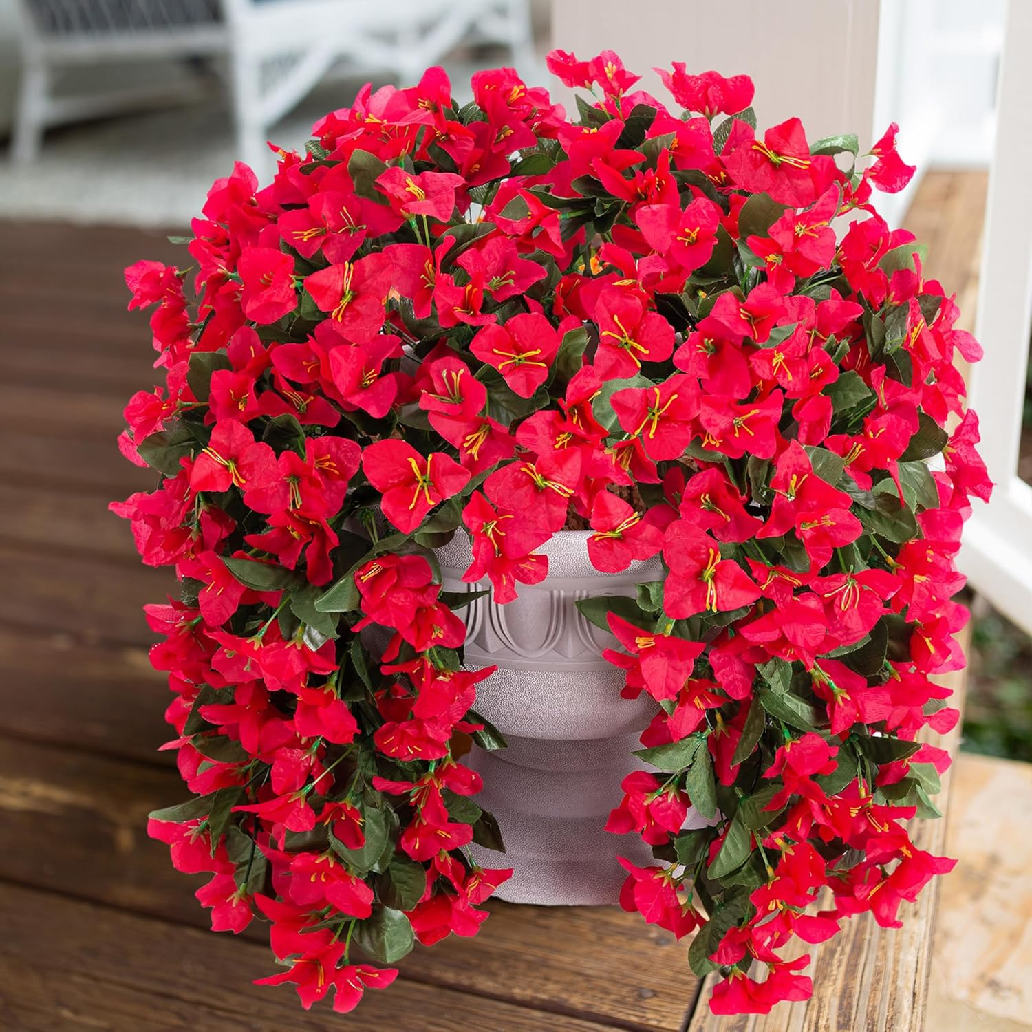 Faux Bougainvillea Flowers Plants for Outdoor Decoration, 2 PCS Fake Silk, Red