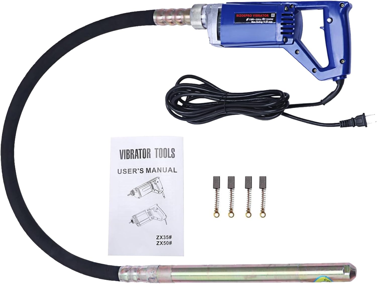 Hand Held Power Concrete Vibrators 15000 RPM Electric Concrete Vibrator 1500W 2HP 6.6 Ft Handheld Construction Portable Pencil Concrete Vibrabrater