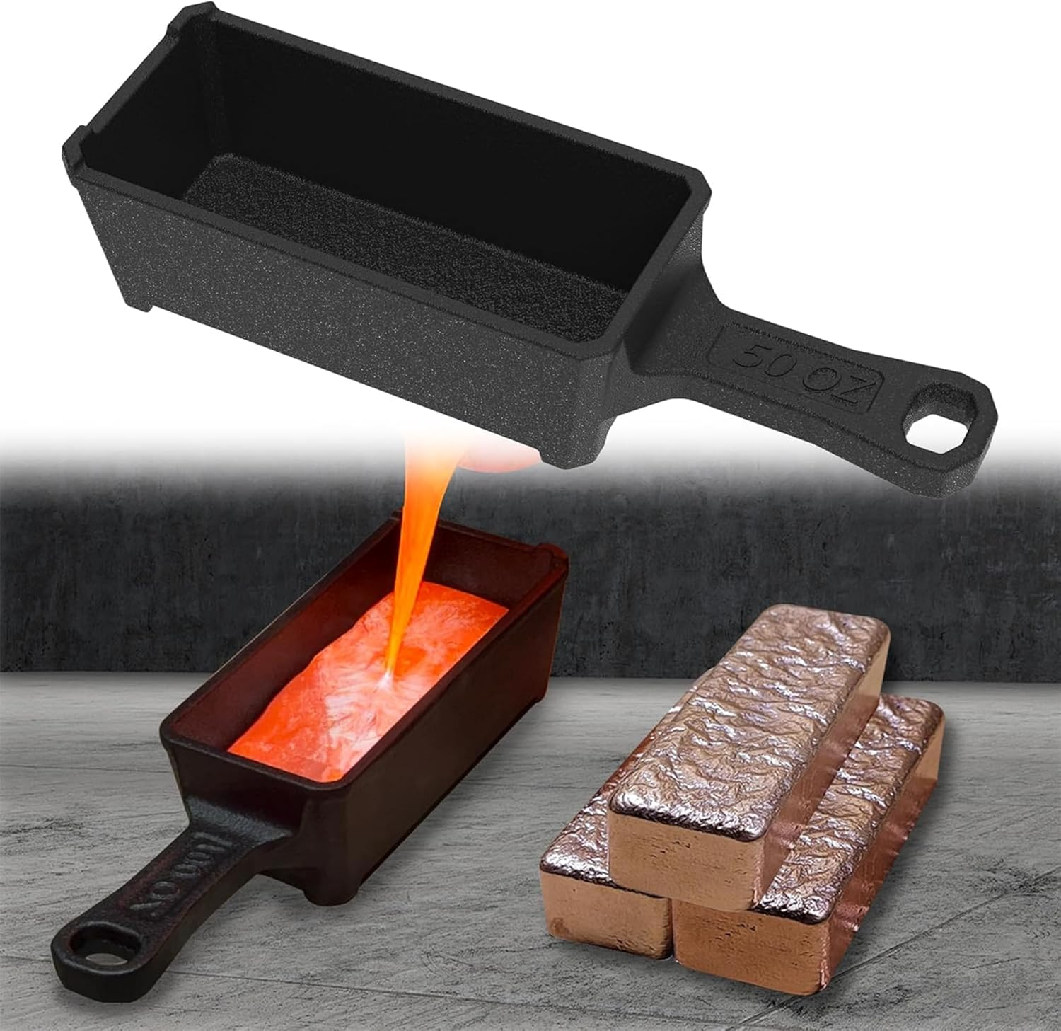 Molde Fundicion 50oz Onza Hierro Ingot Con Asa Para Fundir Oro Plata Cobre Negro