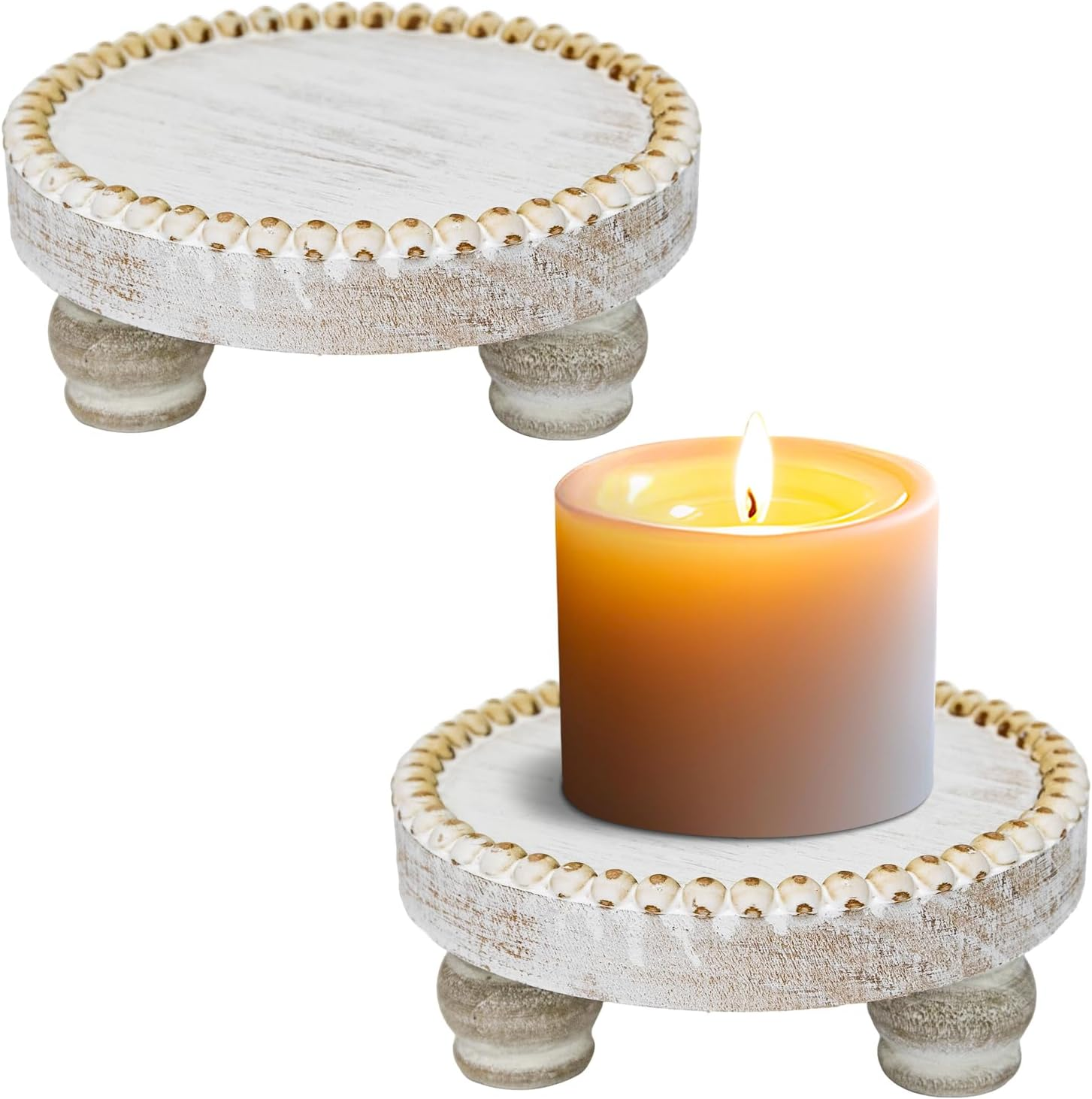 Small Wood Risers for Decor, Round Wooden Display Risers Candle Plates and Tr...