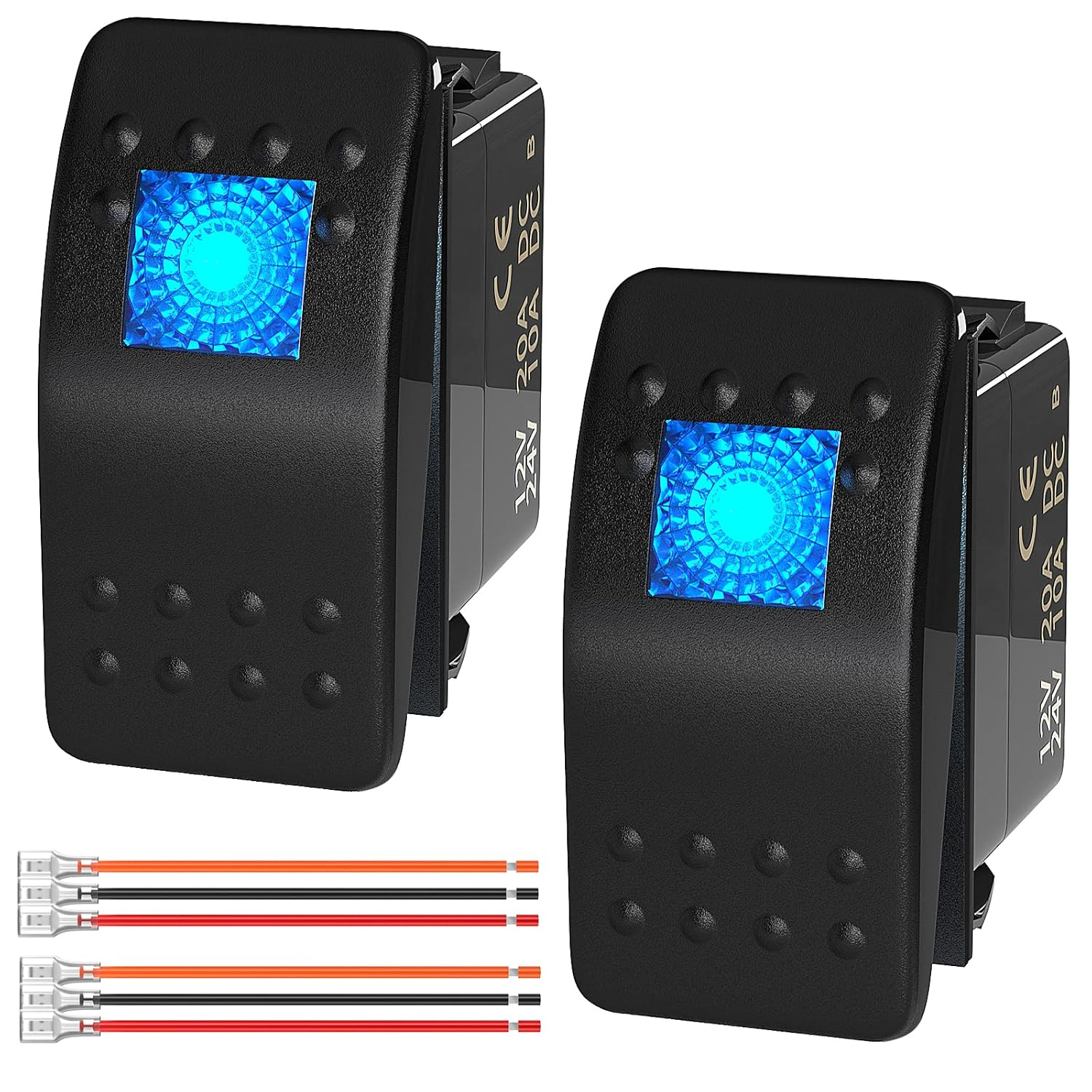 Marine Rocker Switch 12V 24V Lighted Rocker Switch 12 Volt 20A Blue LED 3 Pin SPST On/Off Waterproof for Boat UTV RZR ATV Car Automotive -2Pcs