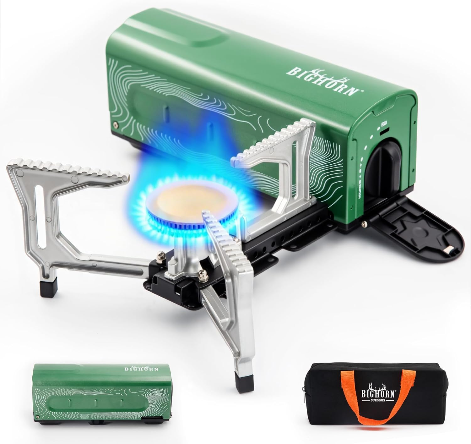 OUTDOORS Butane Camping Stove, Portable Folding Gas Burner with Carry Bag for Camping, Emergency Use and Outdoor Cooking