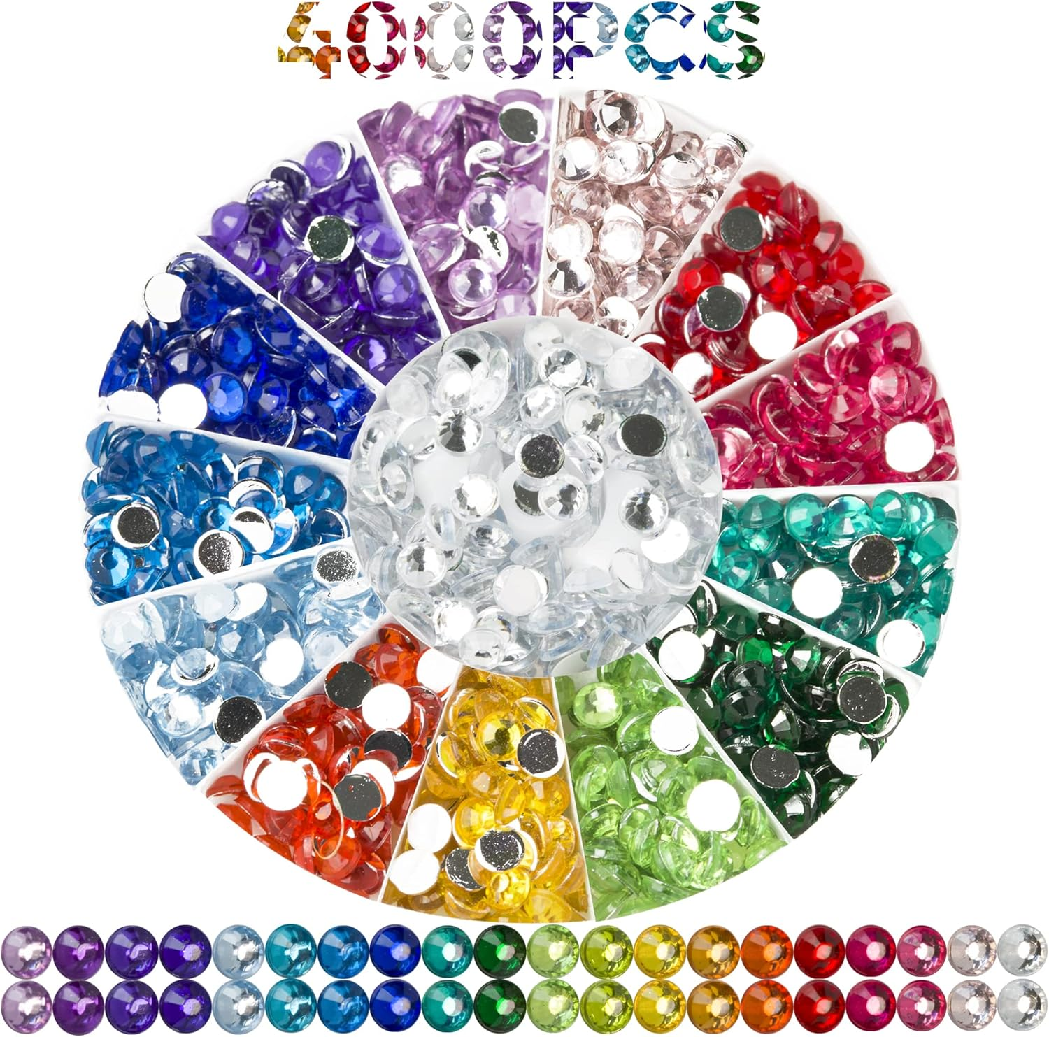 Rhinestones Diamond Painting Beads, Bead Art Diamond Painting Drills, Diamonds Art Accessories and Tools, Rhinestones for Makeup, 20 Colors Round, 4000PCS