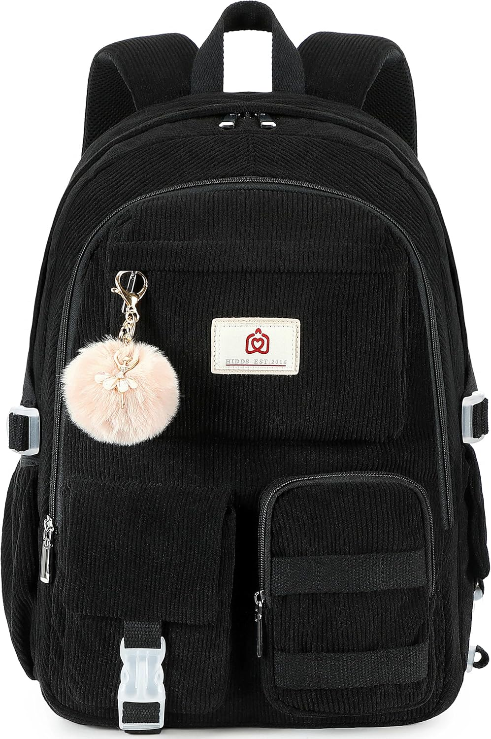 School Backpack for Teens Girls Women 15.6 Inch Laptop College Backpacks Corduroy Work Bag Kids Elementary Middle High Campus Bookbag Students Back Pack anti Theft  Daypack Womens - Black