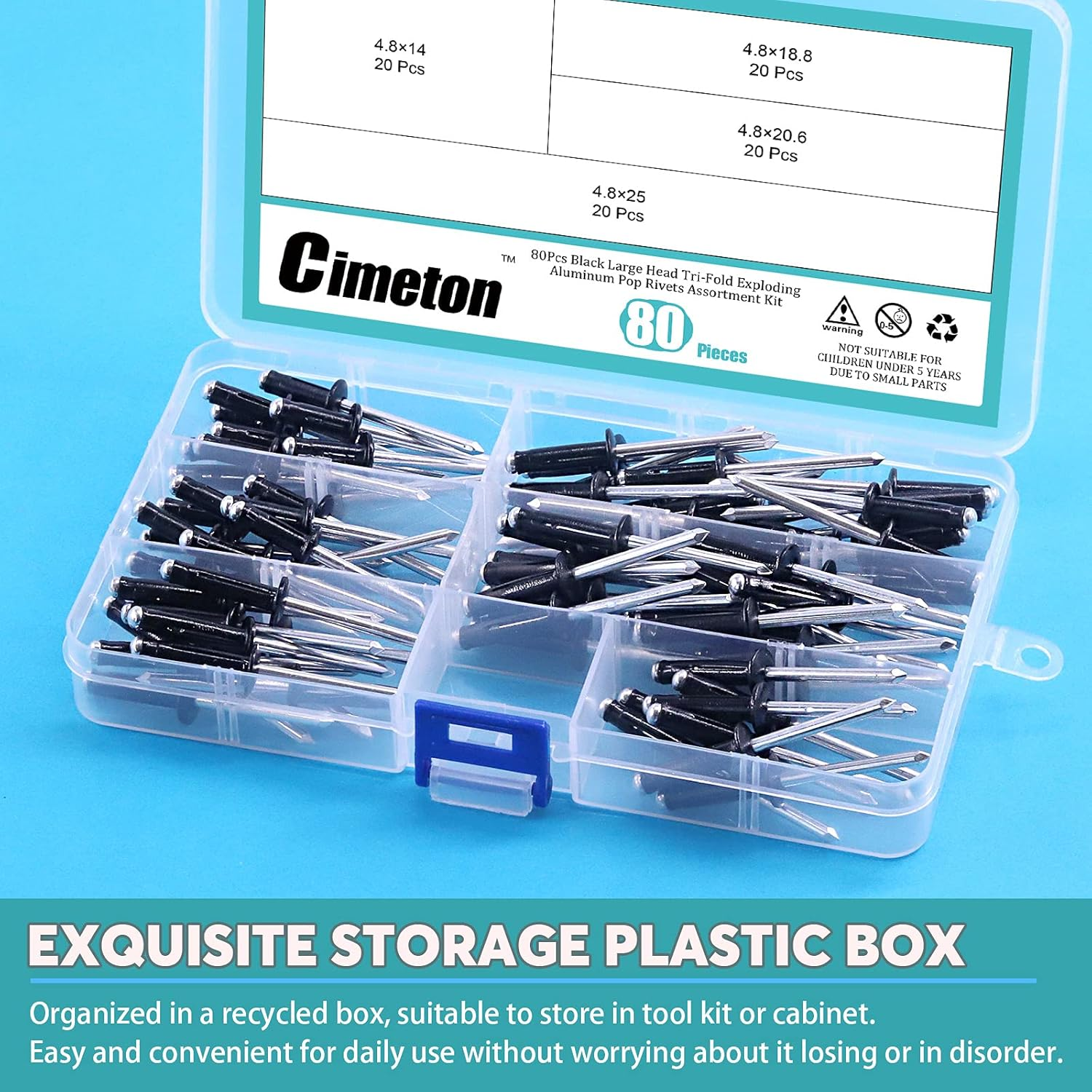 Cimeton 80Pcs 3/16" Long Grip Tri-Grip Rivets Tri-Fold Tri Bulb Long Pop Moun... - Picture 7 of 13