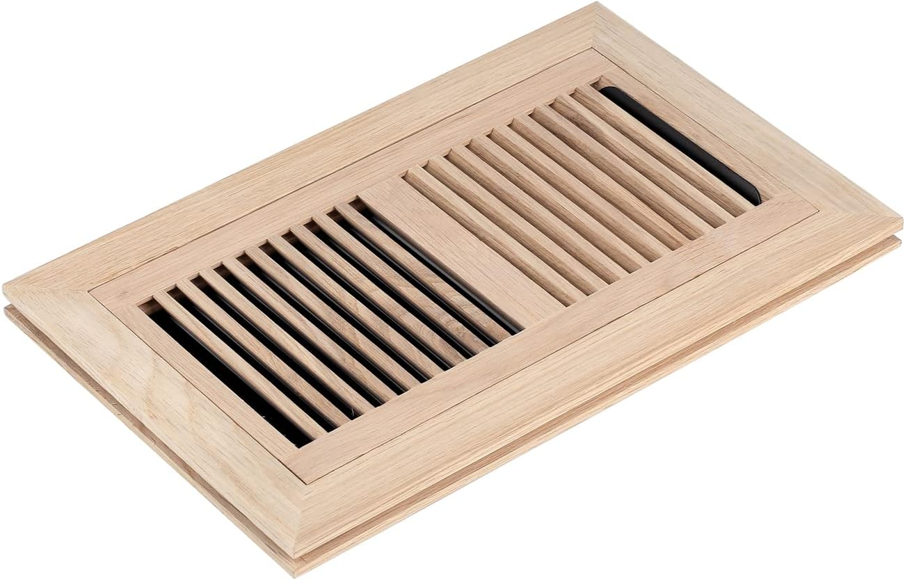 White Oak Wood Floor Register, Flush Mount Vent with Damper, 6X12 Inch, Unfinished