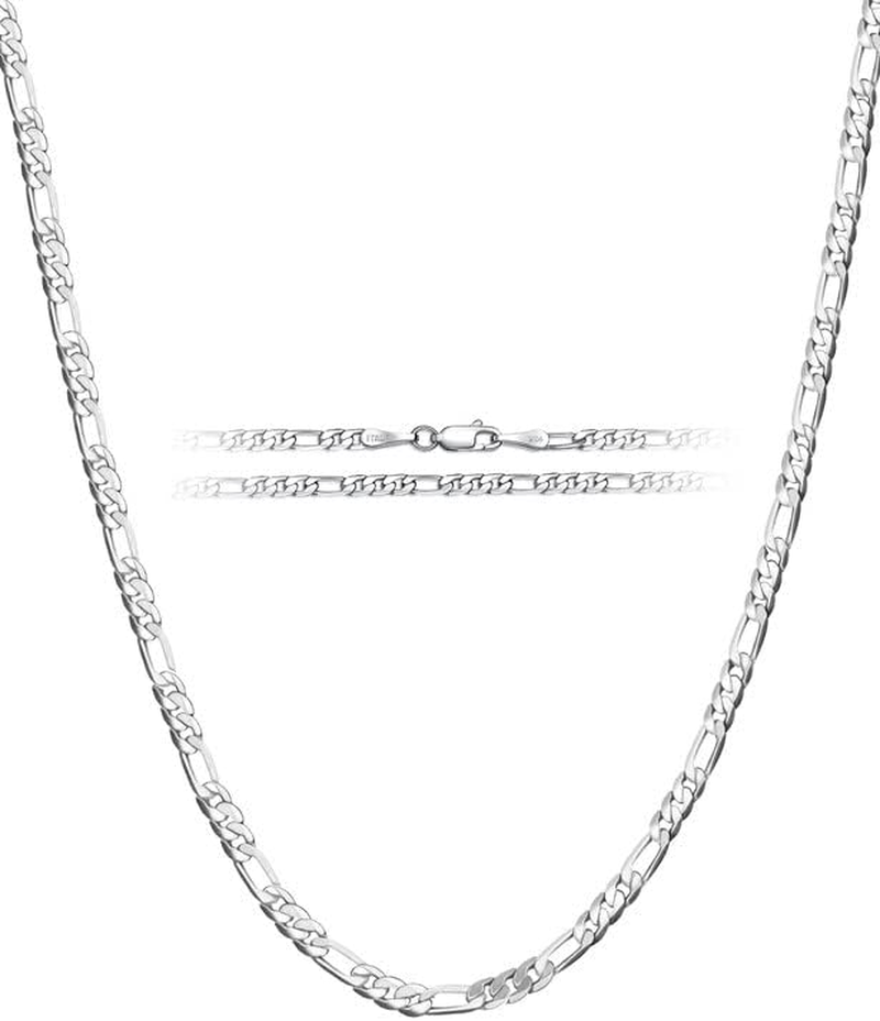 925 Sterling Silver Figaro/Cuban Chain Necklace for Men Diamond Cut Silver Link Chain for Women 16-30 Inches