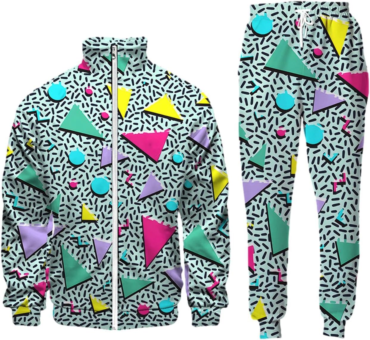 80s Track Suit Retro,90s Men's Tracksuits Outfit 2 Pieces Jacket and Pants,Me... - Picture 2 of 15