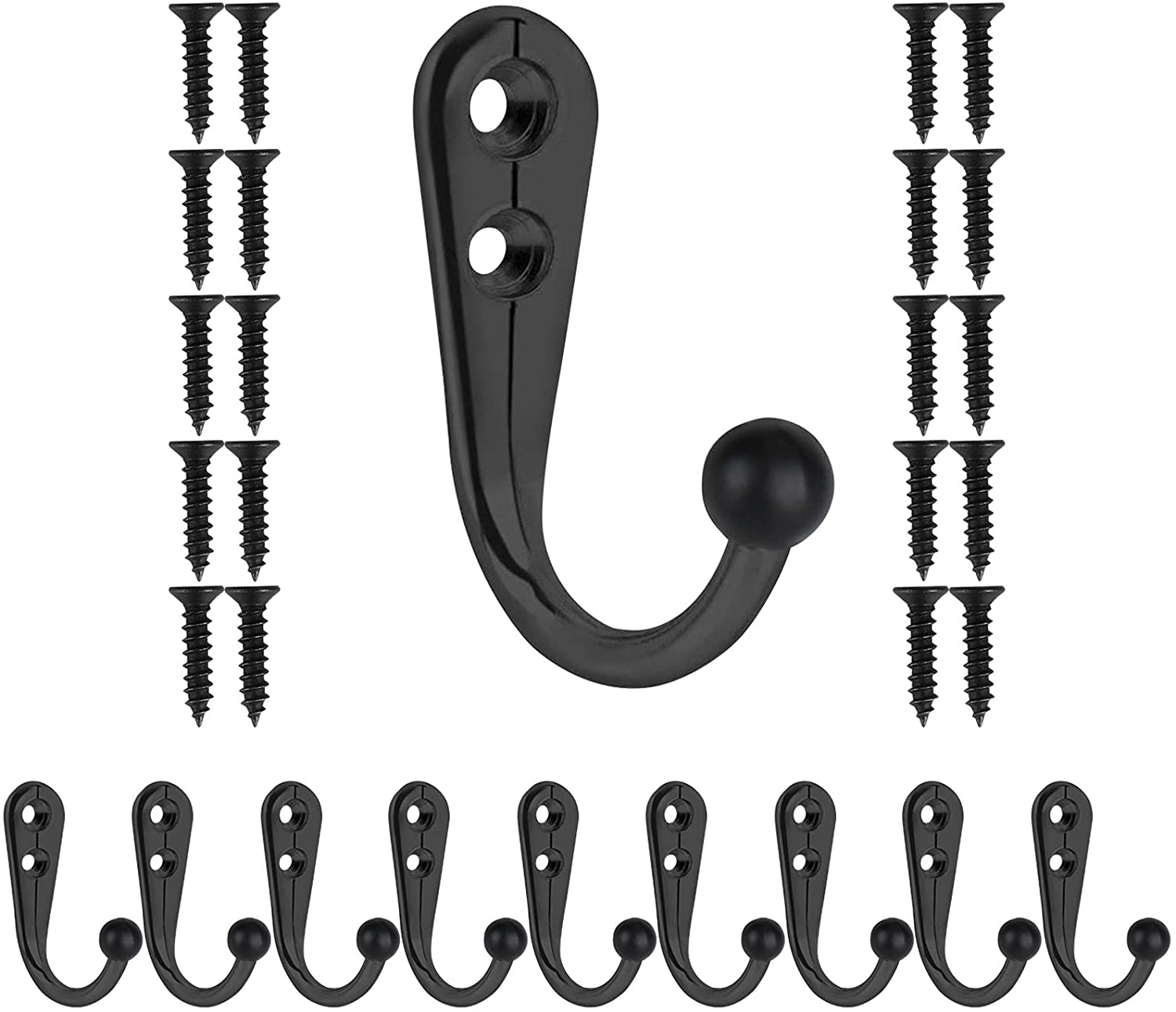 10 PCS Coat Hooks Wall Mounted, Premium Black Heavy Duty Metal Wall Hooks for Hanging Coats, Towel Hooks, Keys, Closet Bag, Backpack Hanger, Farmhouse with 20 Screws