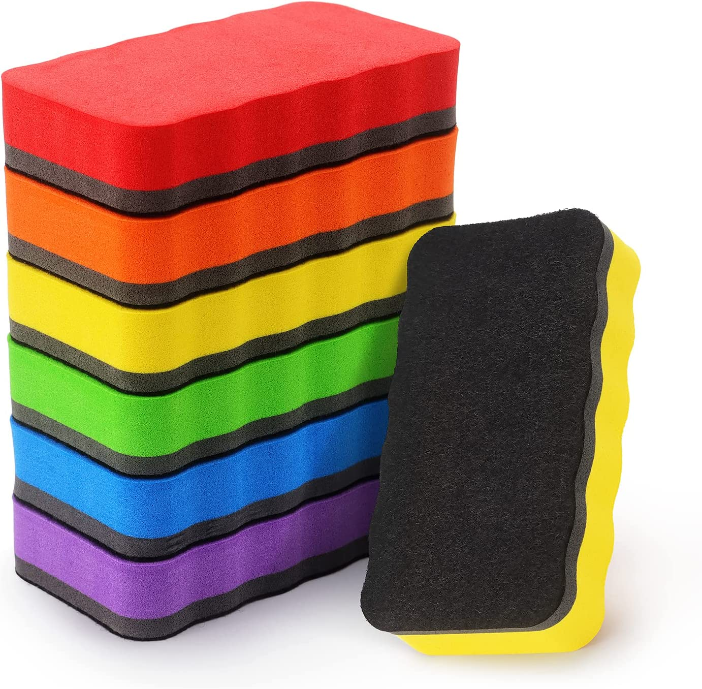 6 Pack Magnetic Whiteboard Eraser, Dry Eraser Board Erasers, Dry Erasers for White Board, Whiteboard Erasers for Kids Classroom, 6 Colors, Wavy, 4.2 X 2.2 X 0.8 Inch