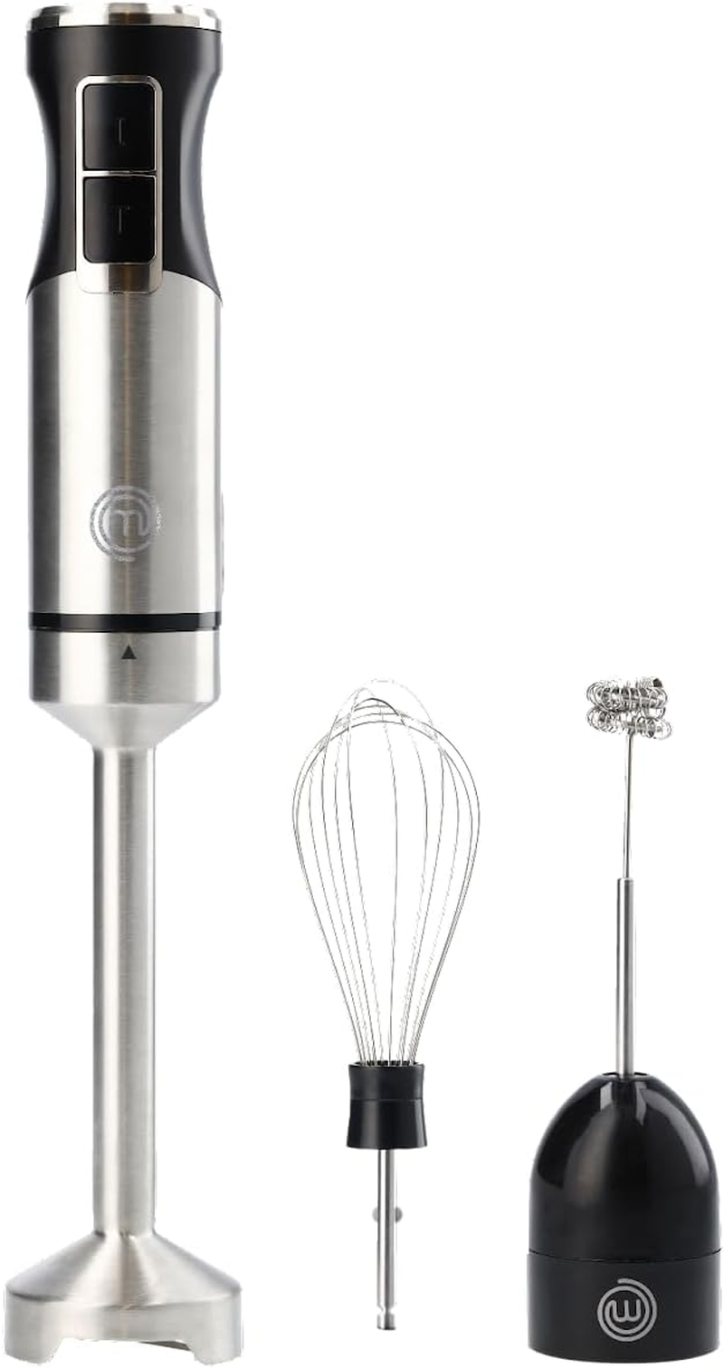 Immersion Blender Handheld with Electric Whisk & Milk Frother Attachments, Hand Held Stainless Steel Stick Emulsifier for Making Baby Food, Soup, Puree, Cake, Cappuccino, Latte Etc, 400W