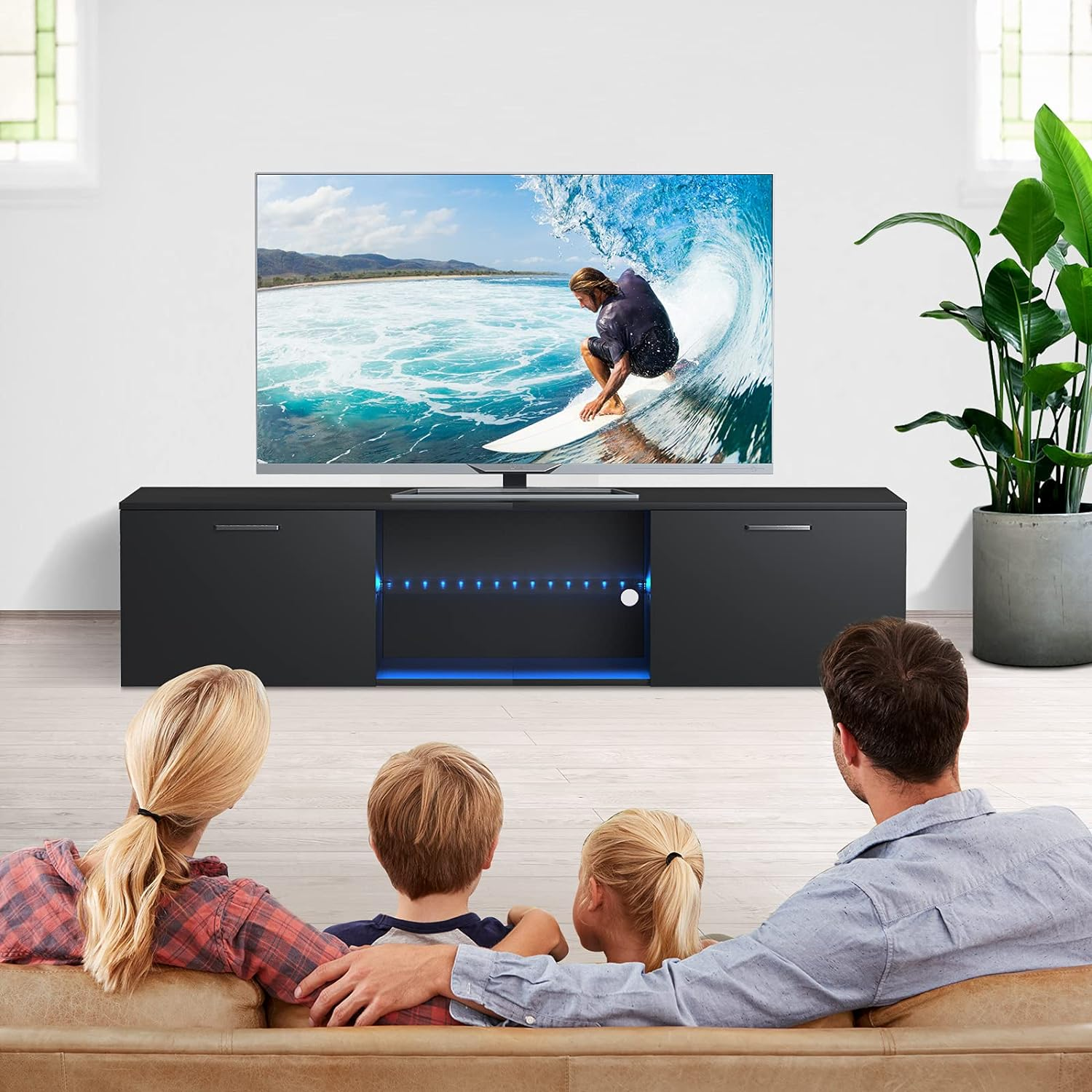 Advwin TV Unit Cabinet, 160cm Entertainment Unit, Wooden TV Stand Cabinet, Mo... - Picture 7 of 13