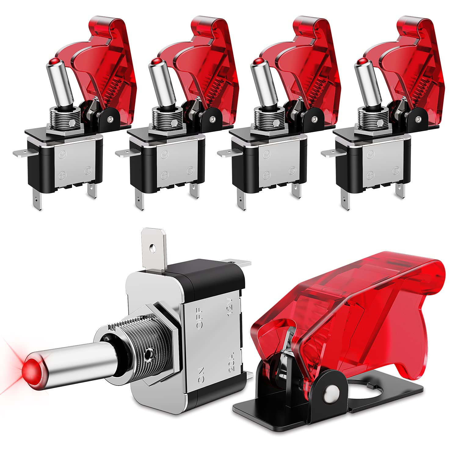 5PCS12V LED Toggle Switch Heavy Duty 20A SPST on off 3 Pin Rocker for Automotive Cars Trucks Boats Racking