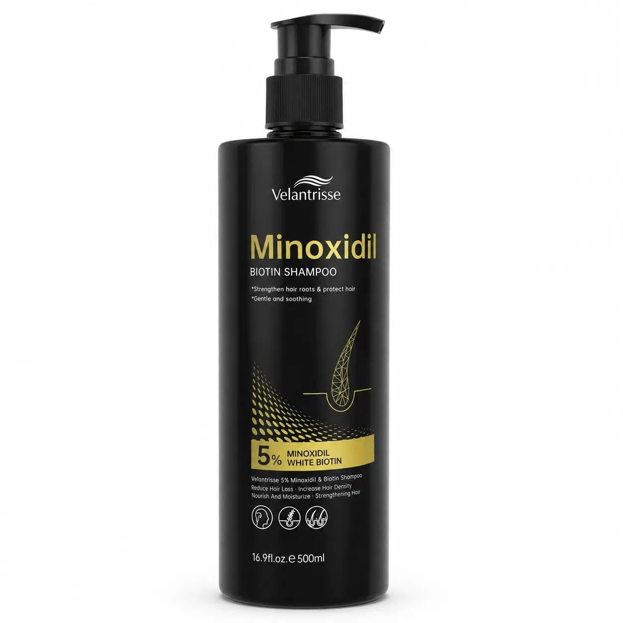 5% Minoxidil & Biotin Hair Growth Shampoo with Ginseng & Ginger, DHT Blocker for Thinning Hair, Fuller-Looking Care for Men & Women, 16.9 Fl Oz / 500 ML