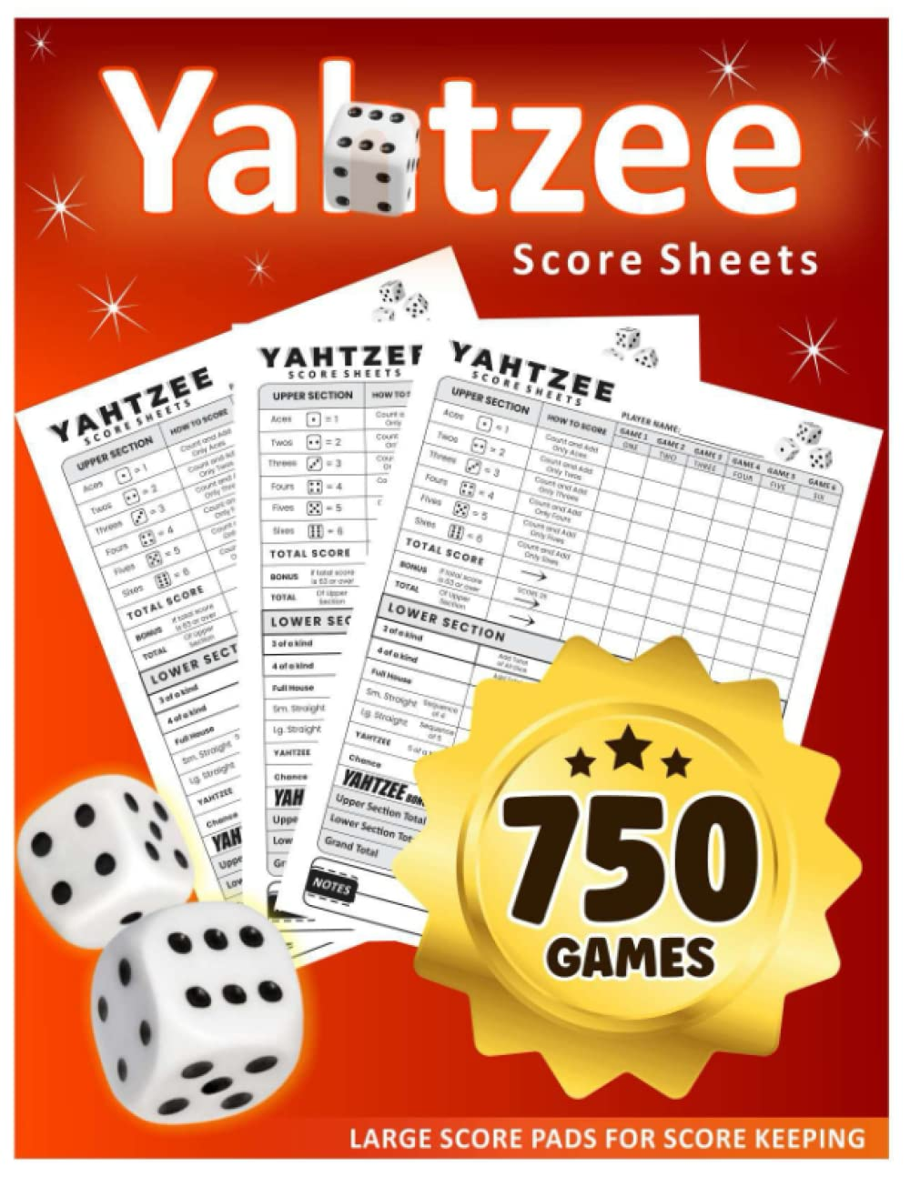 Yatzee Score Pads: Large Print Score Book with Size 8.5 X 11 Inches for Scorekeeping
