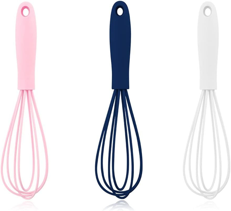 3 Pcs Premium  Colorful Kitchen Mini Silicone Whisks - Mini Whisk Set Egg Beater for Stirring Cooking Baking, Non Stick Hand Tiny Silicone Balloon Wire Whisk, Milk Frother