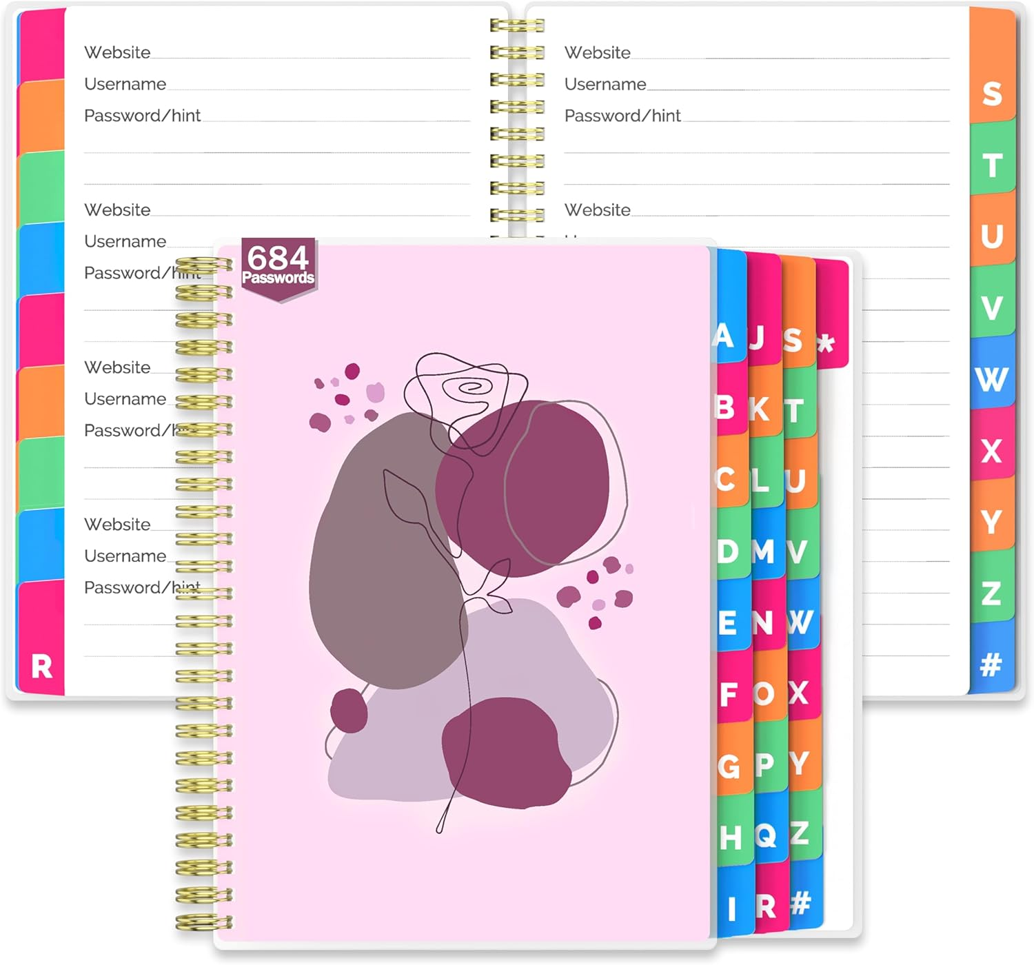 Small Password Book with Colorful Alphabetical Tabs, Spiral Password Keeper Books for Internet Website Address Log in - “6×4” Password Books for Seniors, Students and Business-Lilac