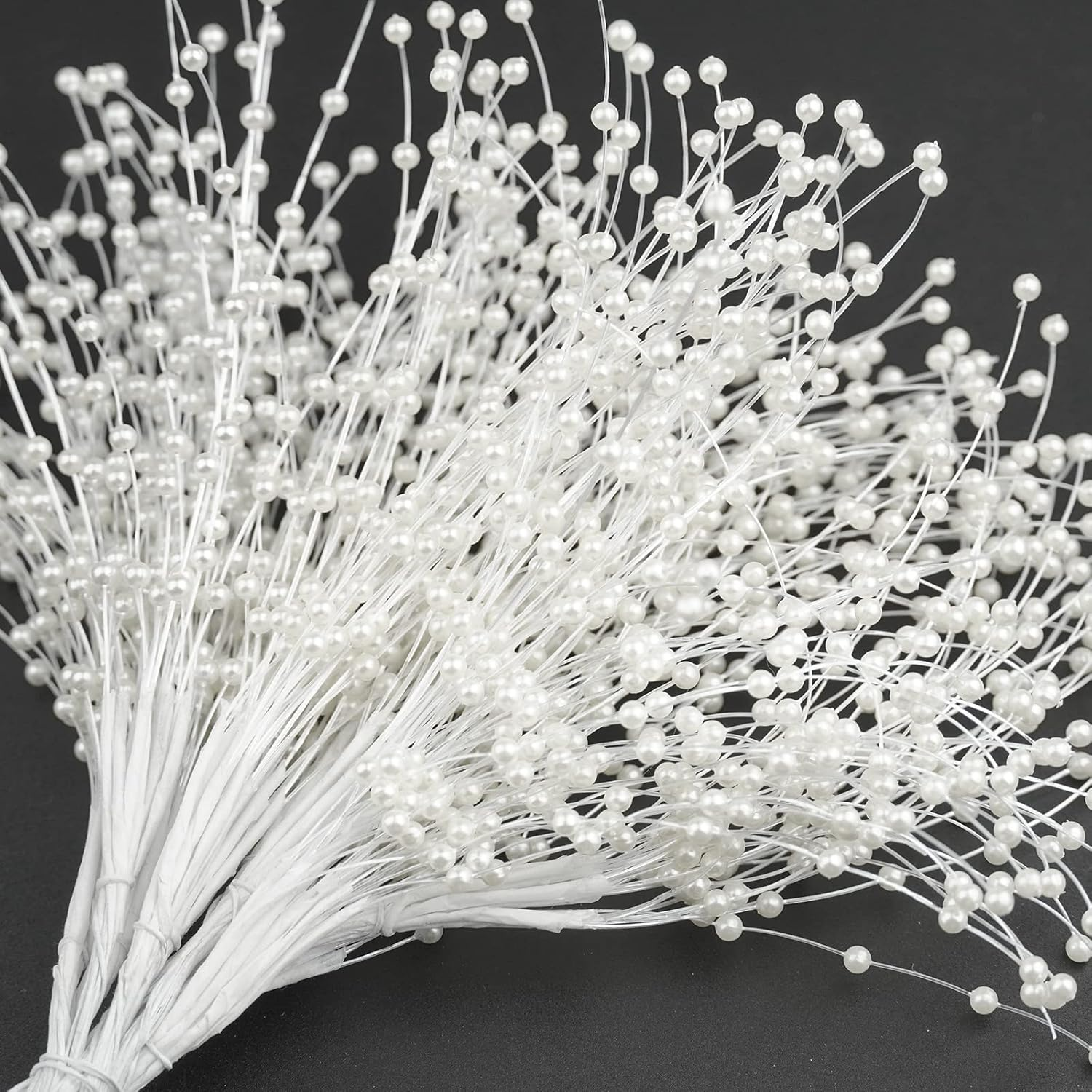 100 Pieces String Pearl Sticks Pearls for Crafts, Artificial Pearls String Beads for Wedding Bridal Flower Bouquet, Wedding Party Table Decor, Corsage, Christmas Garland, DIY Accessories (White)