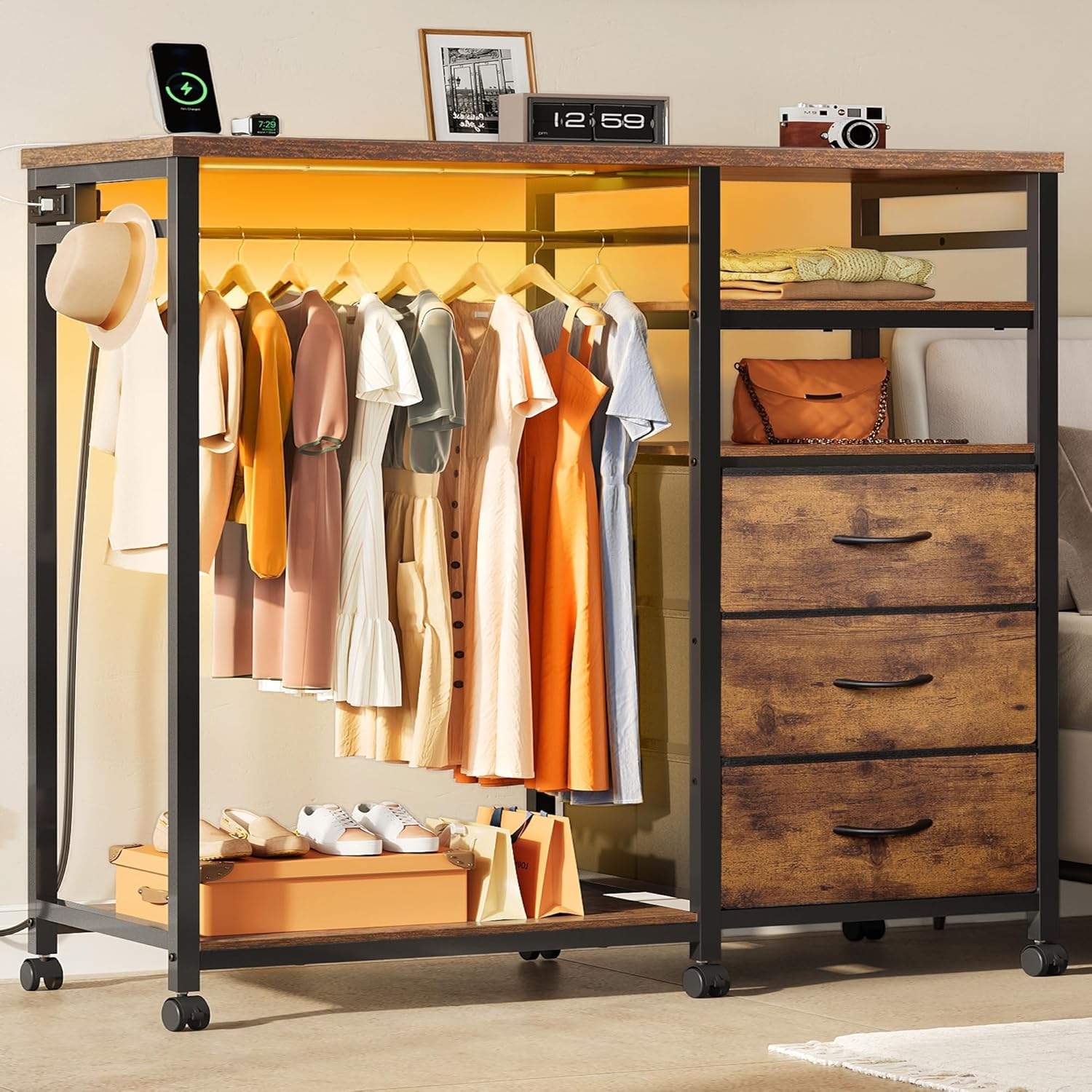 dresser with hanging rack Dresser With Hanging Rack 4 Drawer White 44 Inch Tall