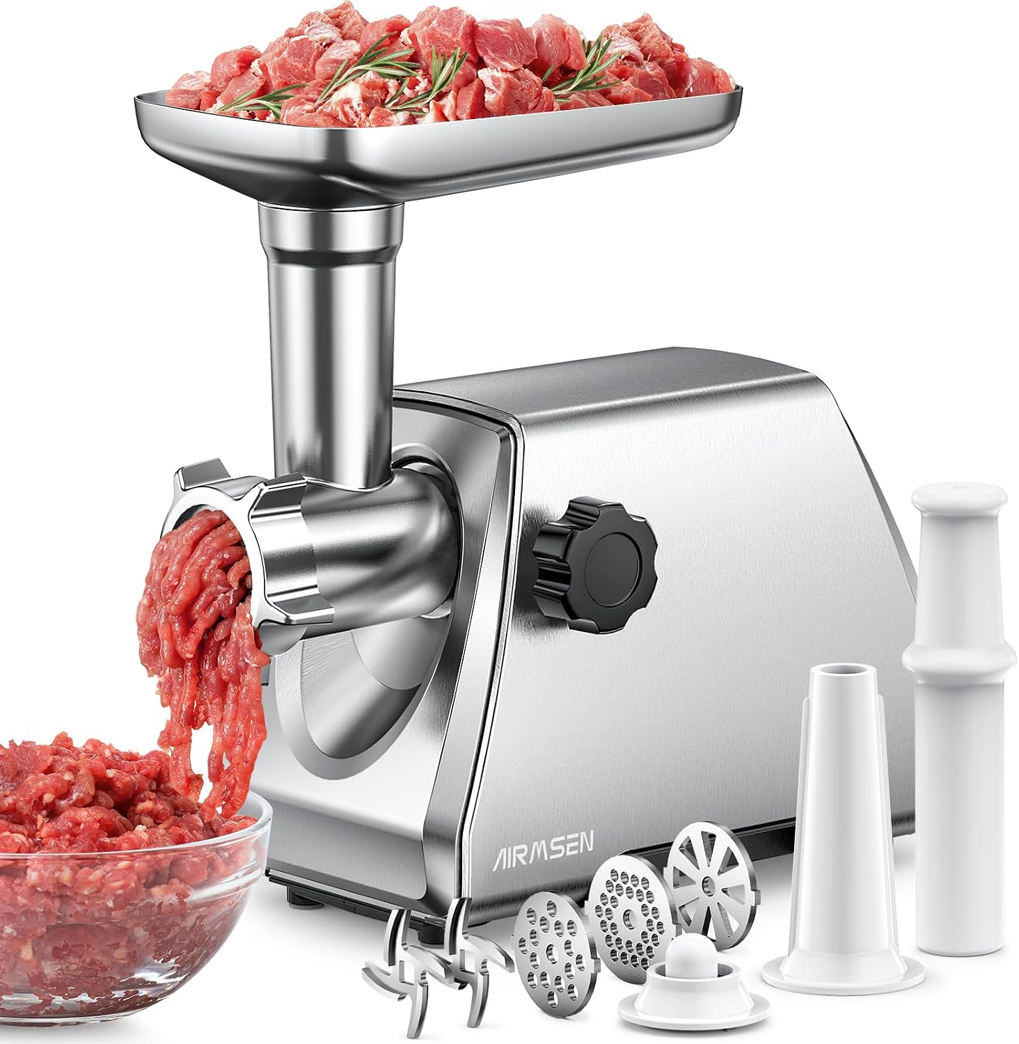 Heavy Duty Electric Meat Grinder – Fast Quiet Meat Mincer with 3 Plates, 2 Stainless Blades & Kubbe Kit – Easy to Clean for Home Cooking & Commercial Use