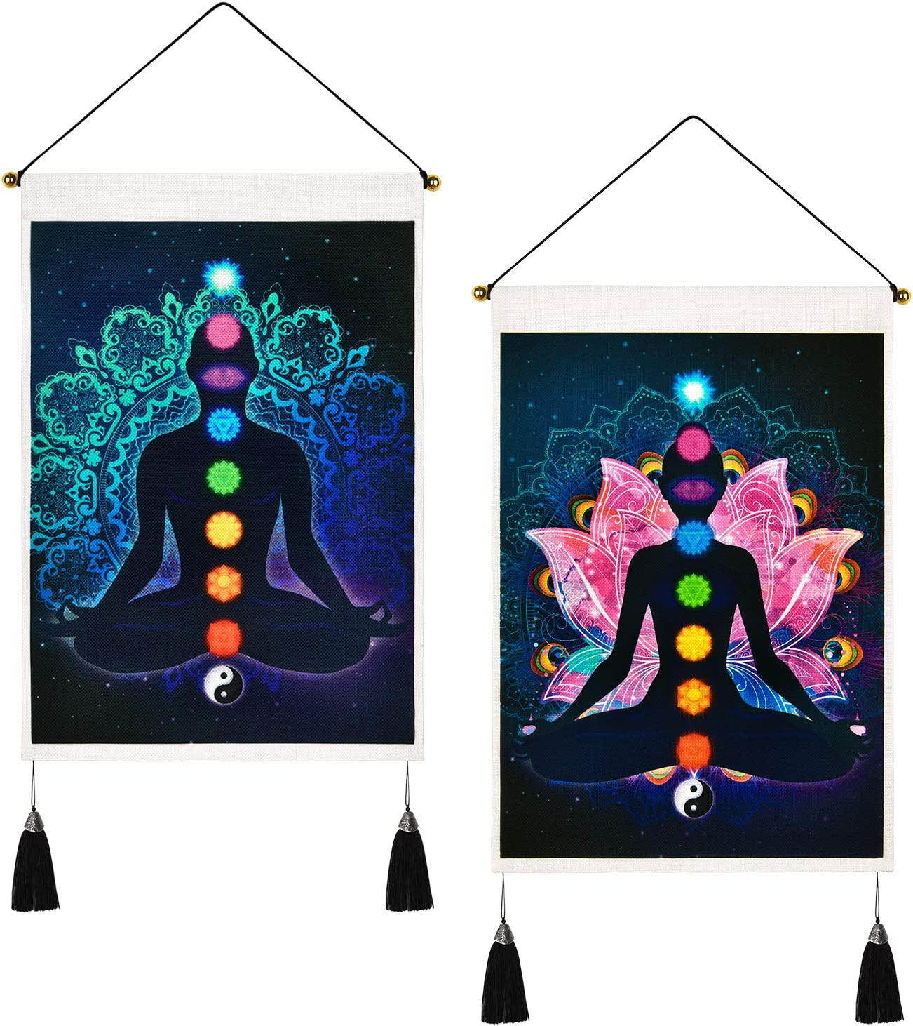 Pack of 2 Chakra Trippy Yoga Meditation Tapestry - Lotus Hippie Wall Hanging for Room (13.8 X 19.7 Inches)