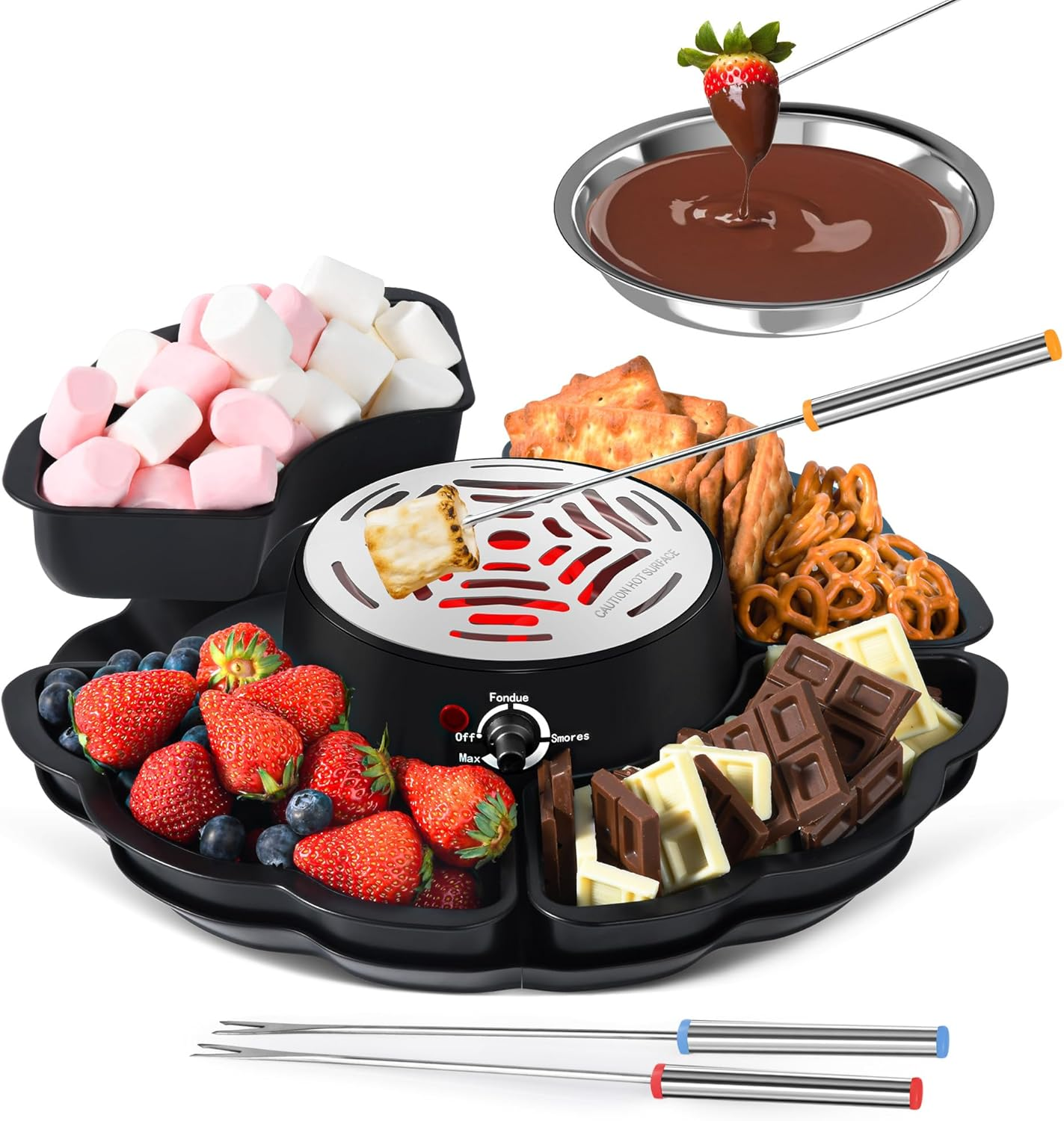 Maquina Electrica De Smores Y Fondue Con 4 Tenedores Y Charolas Para Fiestas