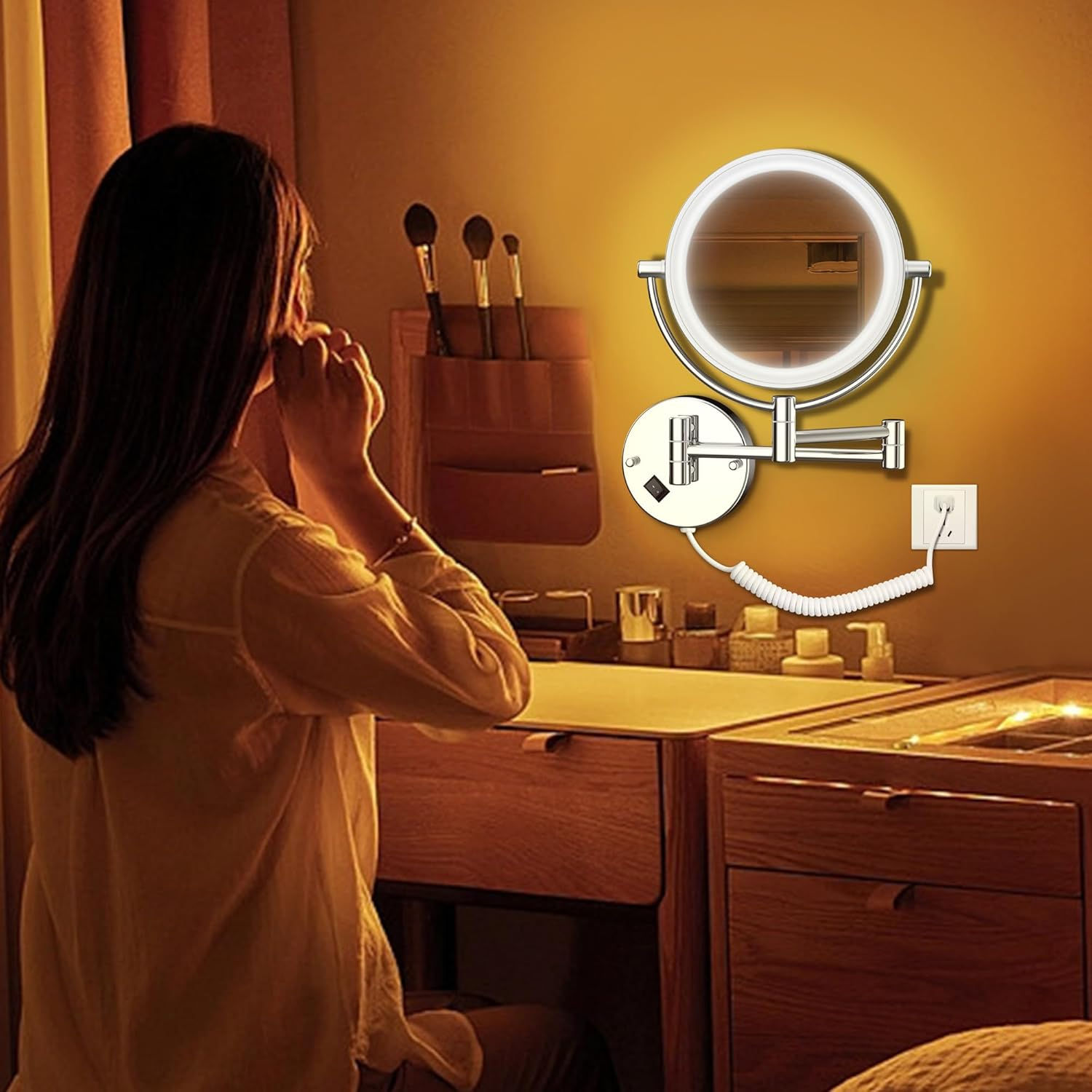 Wall Mounted Lighted Makeup Mirror with Magnification 7X/1X, 8Inch Double Sid... - Picture 8 of 14