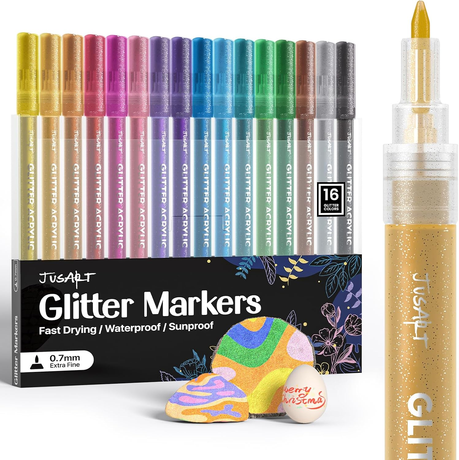 16 Colors Acrylic Glitter Markers Pen, Glitter Paint Pens,