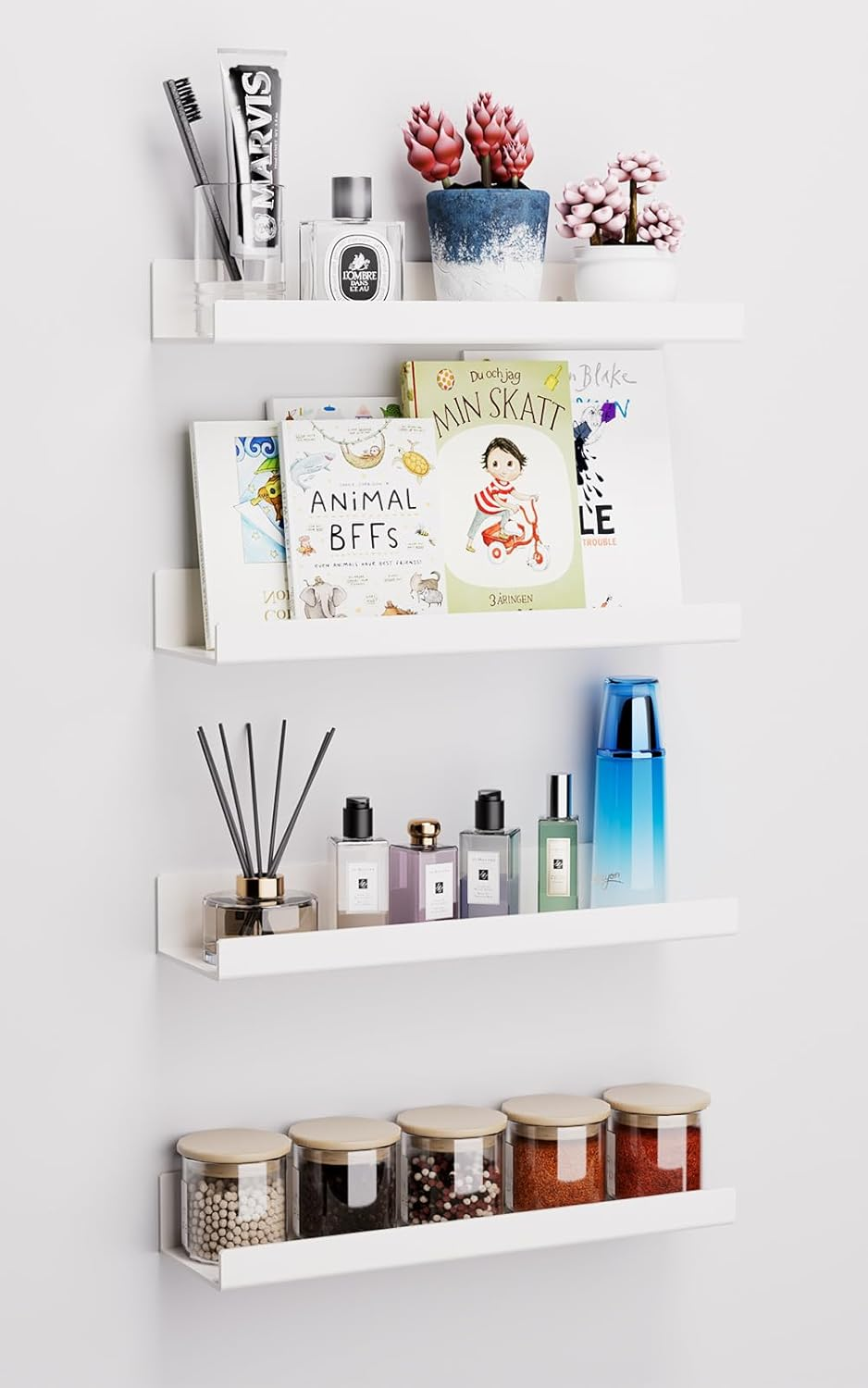 4 Pack Acrylic Shelves for Wall Storage, Self-Adhesive 15