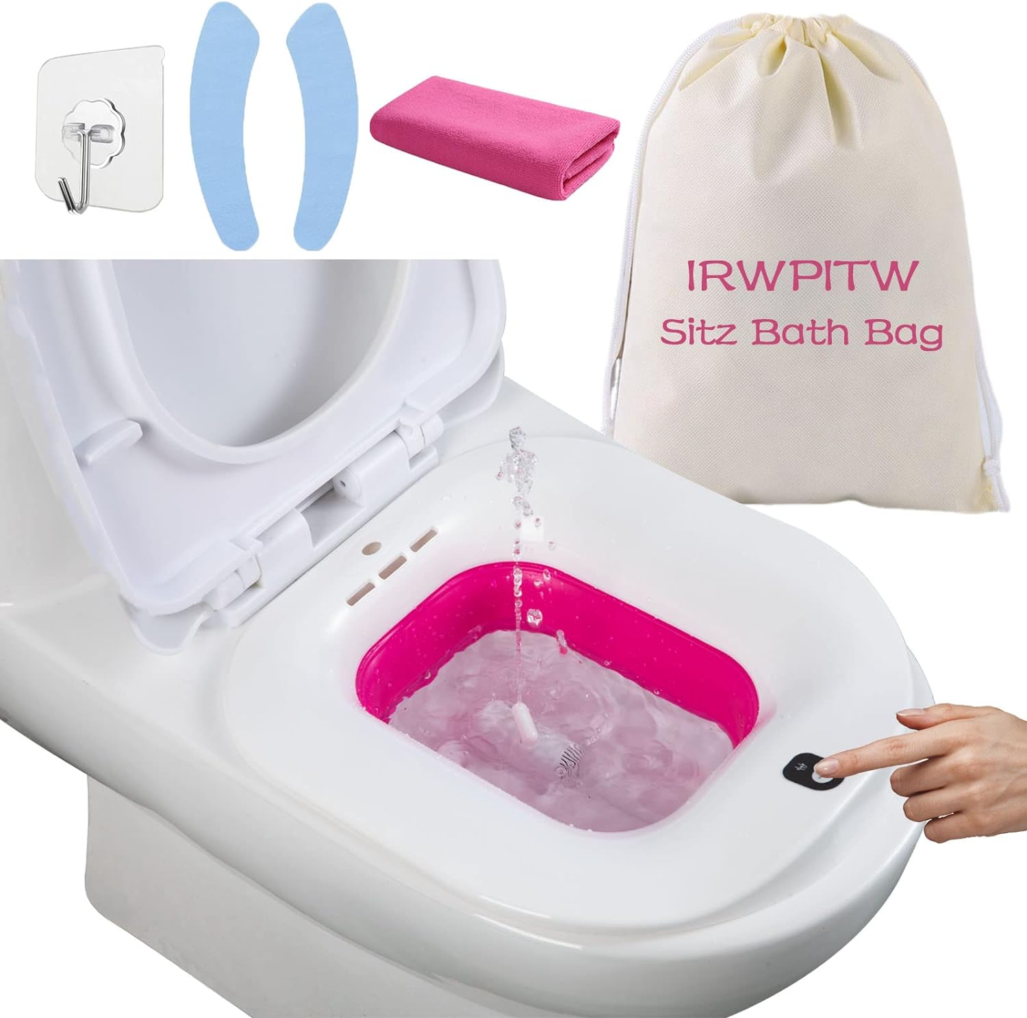 Sitz Bath, Electric Sitz Bath for Toilet Seat, Sitz Bath for Hemorrhoids, Postpartum Care Tub for Women, Hip Bath Bowl, Sits Bath Salts Soak Pan, Yoni Vagina Wash Basin, Collapsible, Red