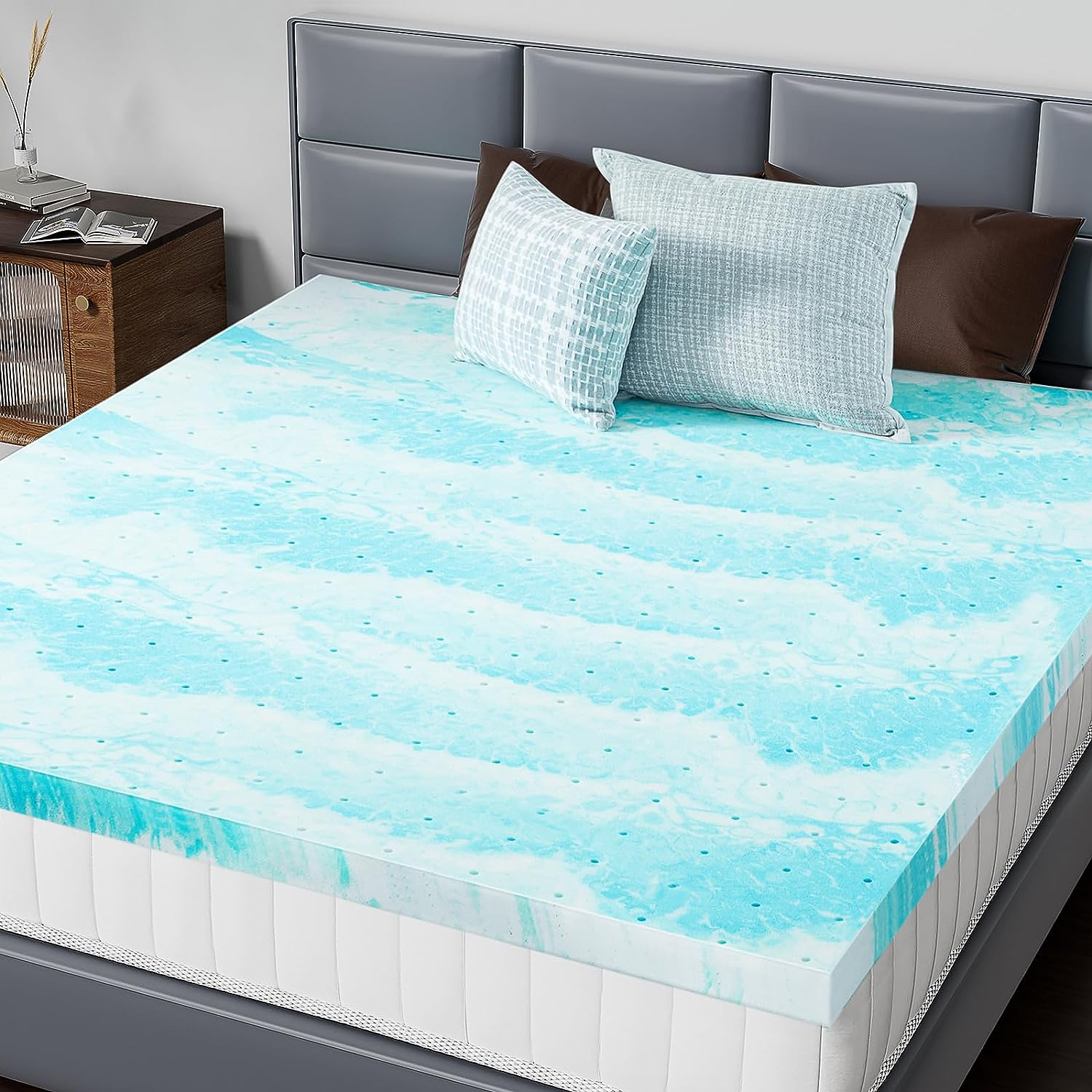 Mattress Toppers Memory Foam Twin Size, 2 Inch Thick Bed Topper Pad Cooling Gel Infused Soft Comfy Padding Breathable for Sleeper Sofa Couch RV Camper, Certipur-Us Certified, Blue