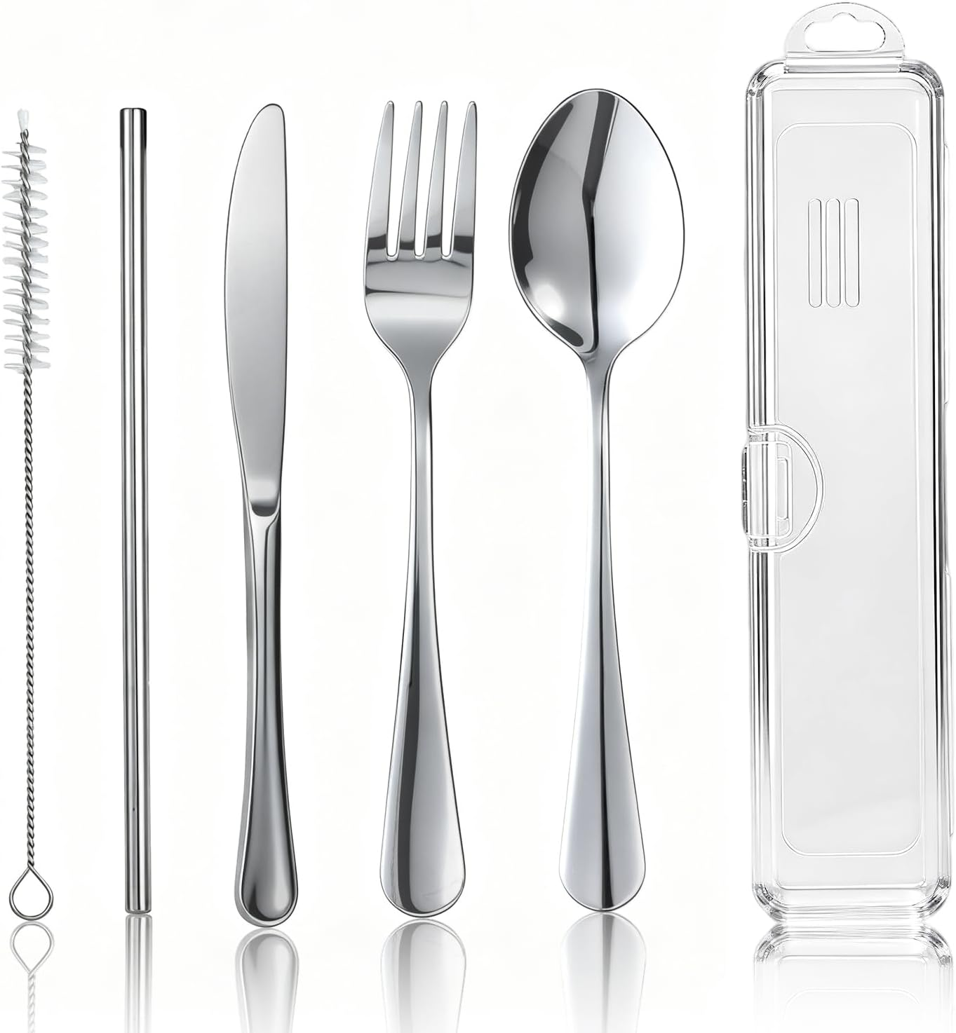 5Pcs Travel Utensils Set with Case Reusable Stainless Steel Flatware Kit Camping