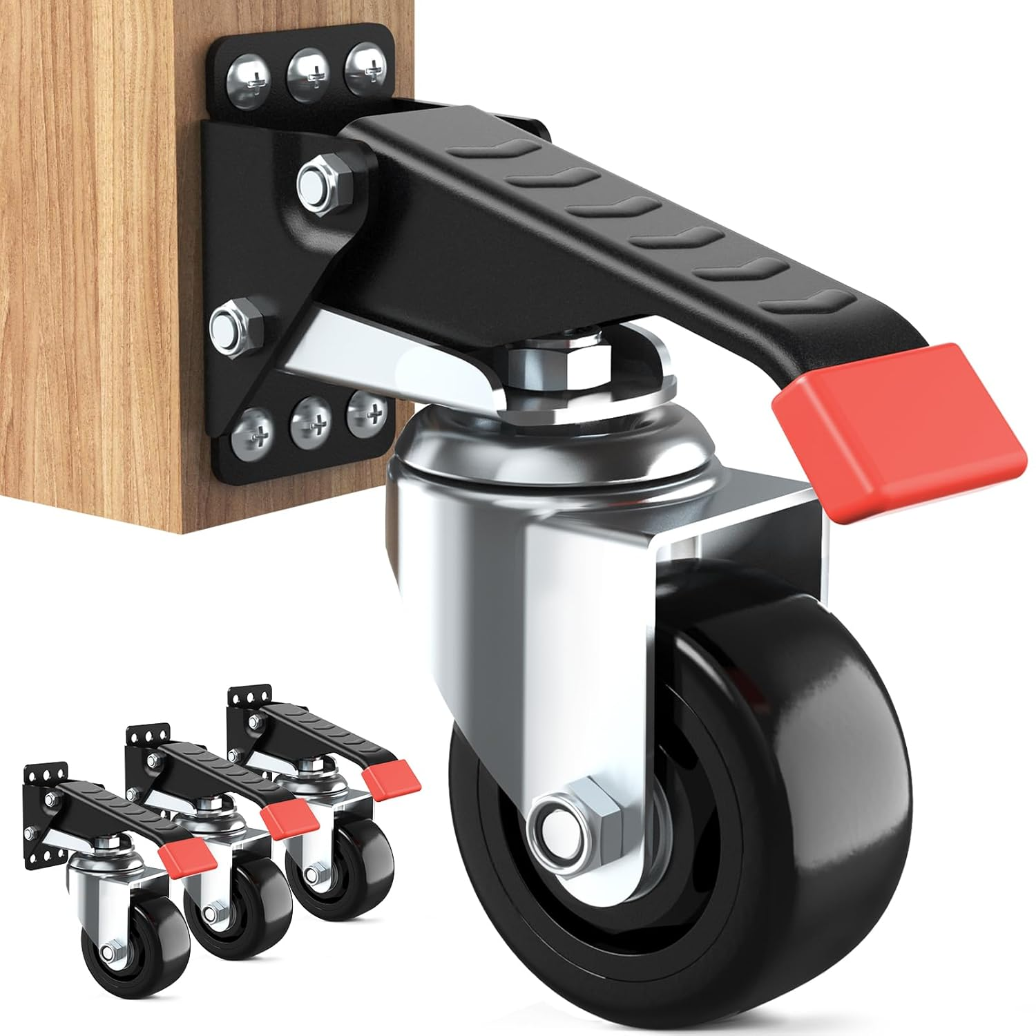 Workbench Casters Kit 920 Lbs Retractable Casters Heavy Duty Bench Caster Wheels Side Mounted Retractable Workbench Wheels Designed for Workbenches Machinery & Tables, 4 Pack